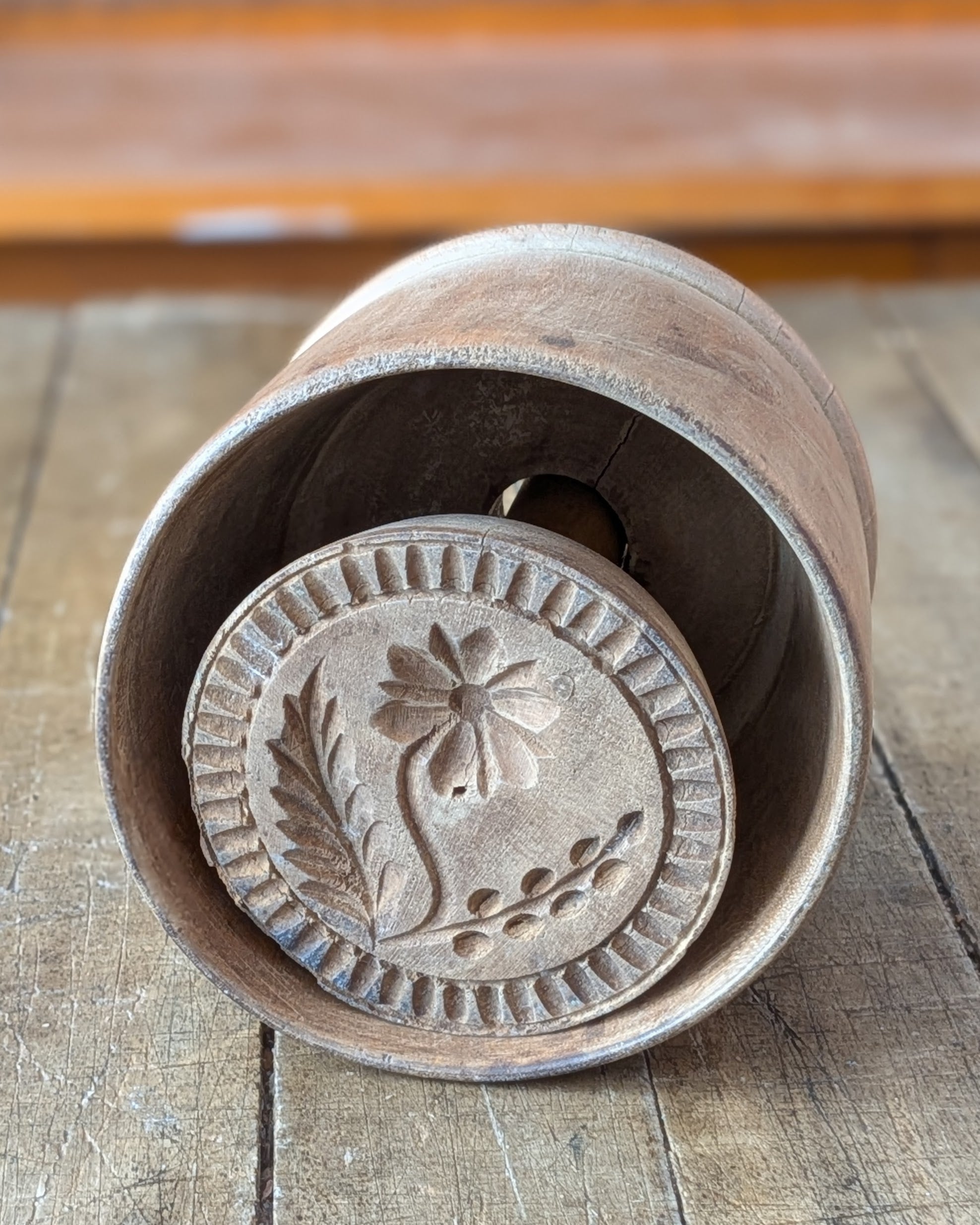 Large Antique Butter Mold with Flower Design