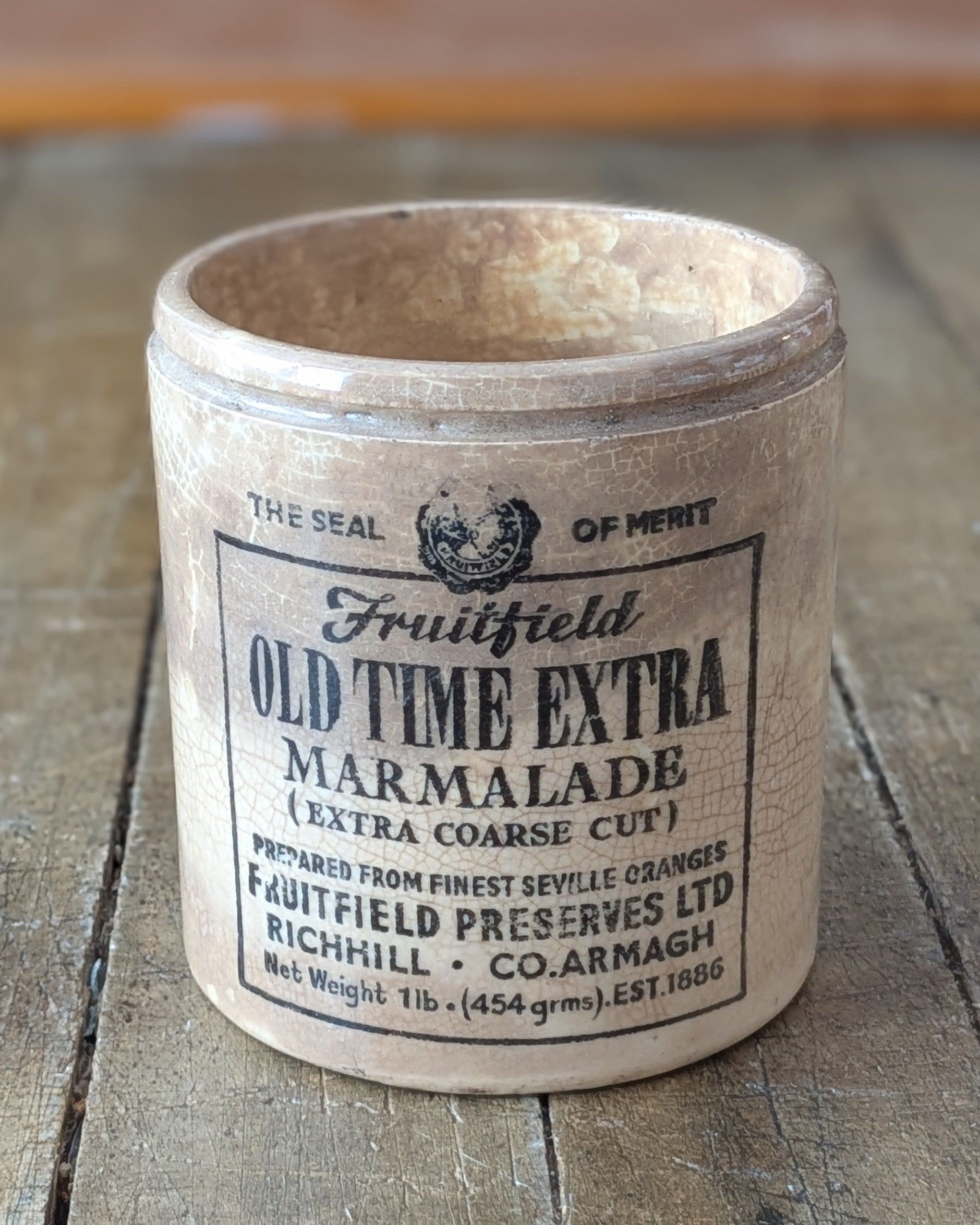 Rare Antique 1 lb. Fruitfield Old Time Extra Marmalade Advertising Pot
