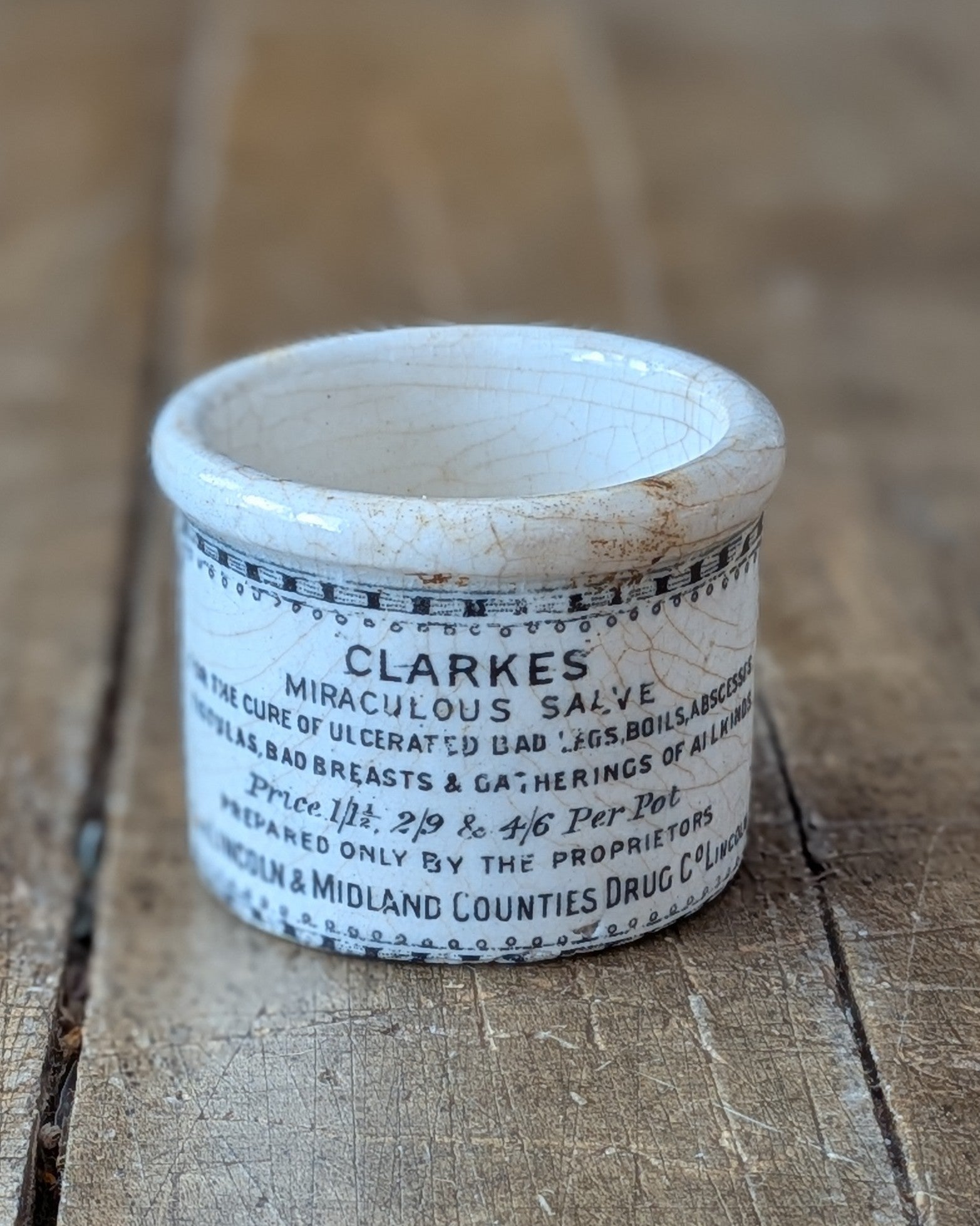 Victorian-era Clarke's Miraculous Salve Pot