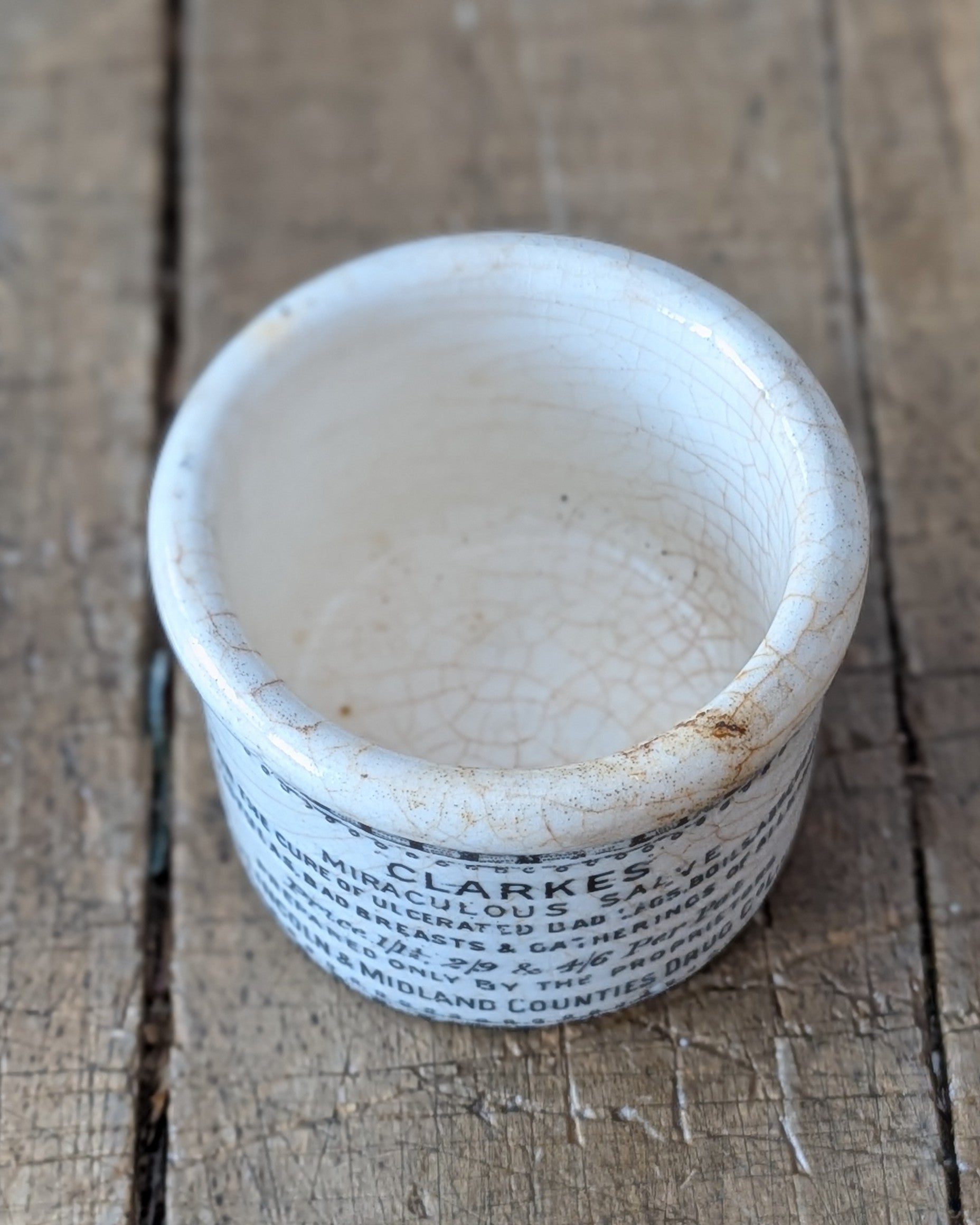 Victorian-era Clarke's Miraculous Salve Pot