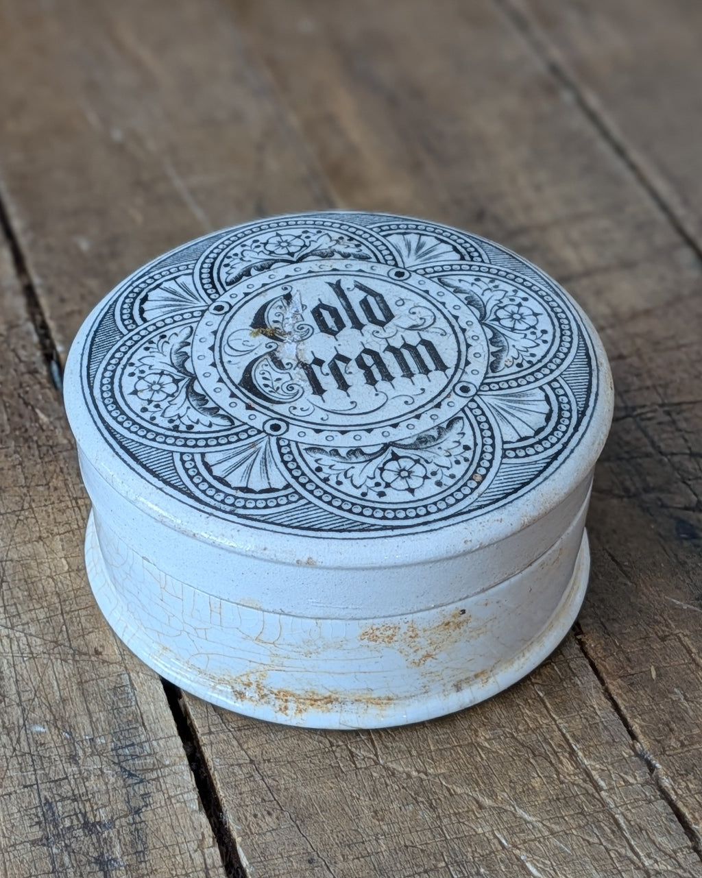 Antique English Ironstone Cold Cream Lidded Pot
