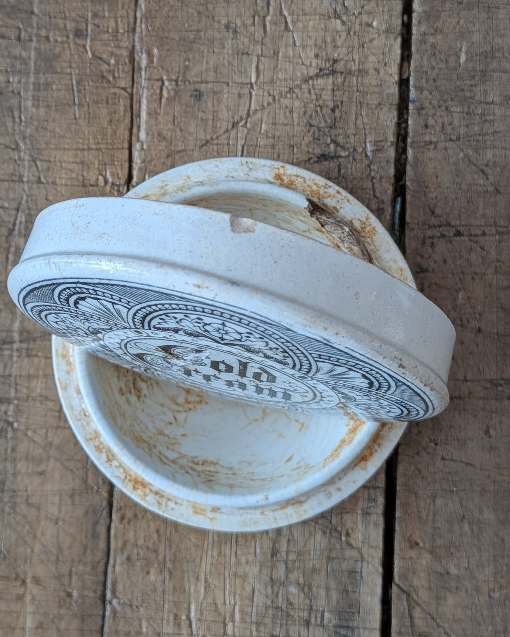 Antique English Ironstone Cold Cream Lidded Pot