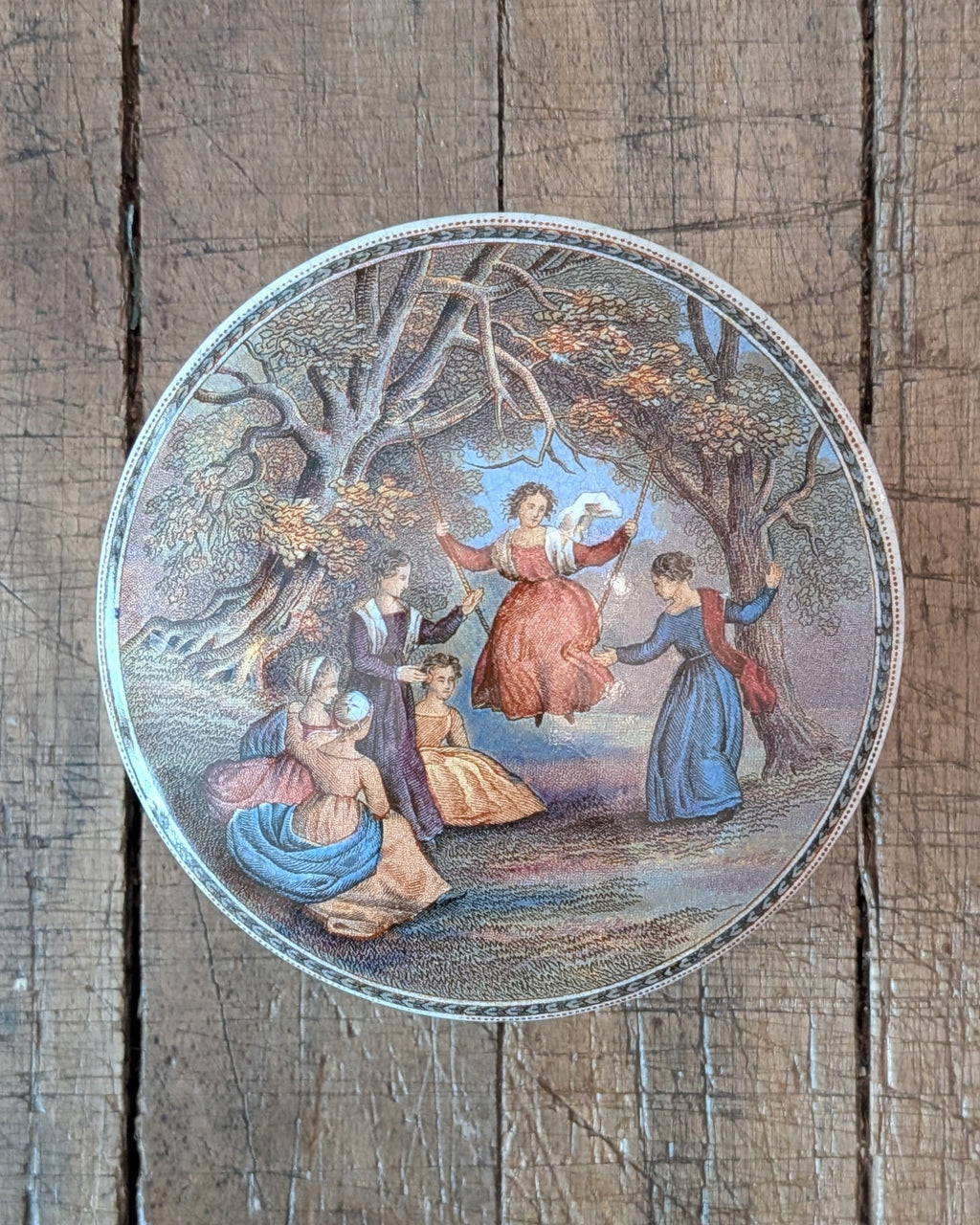 c1870 Prattware Lidded Pot 'The Swing'