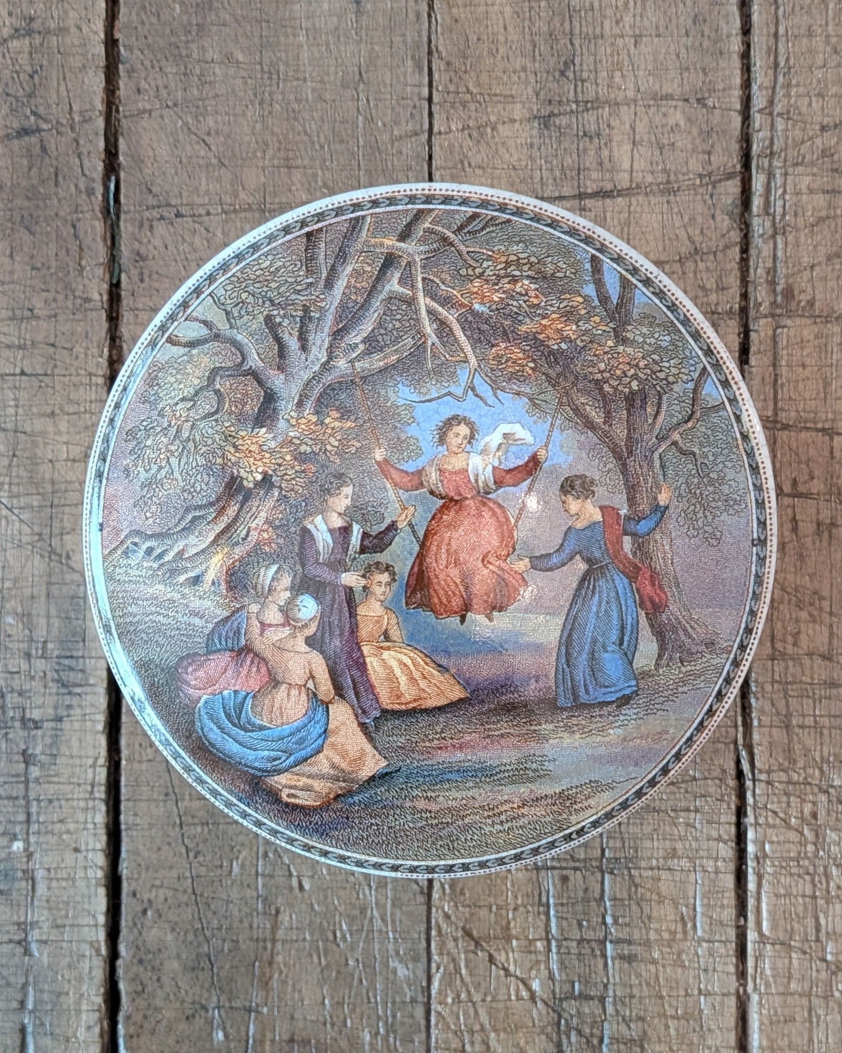 c1870 Prattware Lidded Pot 'The Swing'