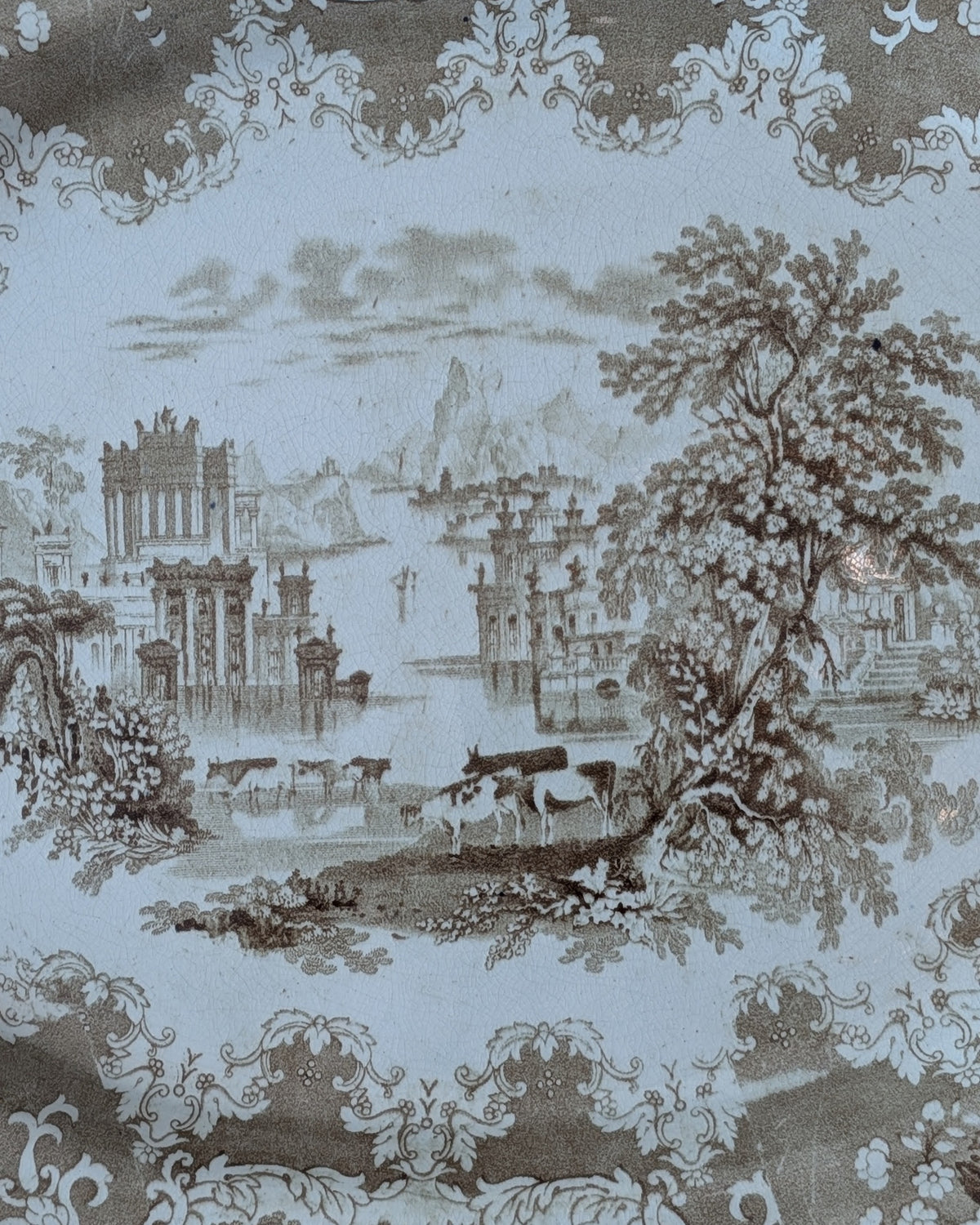 Staffordshire Brown Transferware Serving Platter 'Parma' Pattern, c1862-1891