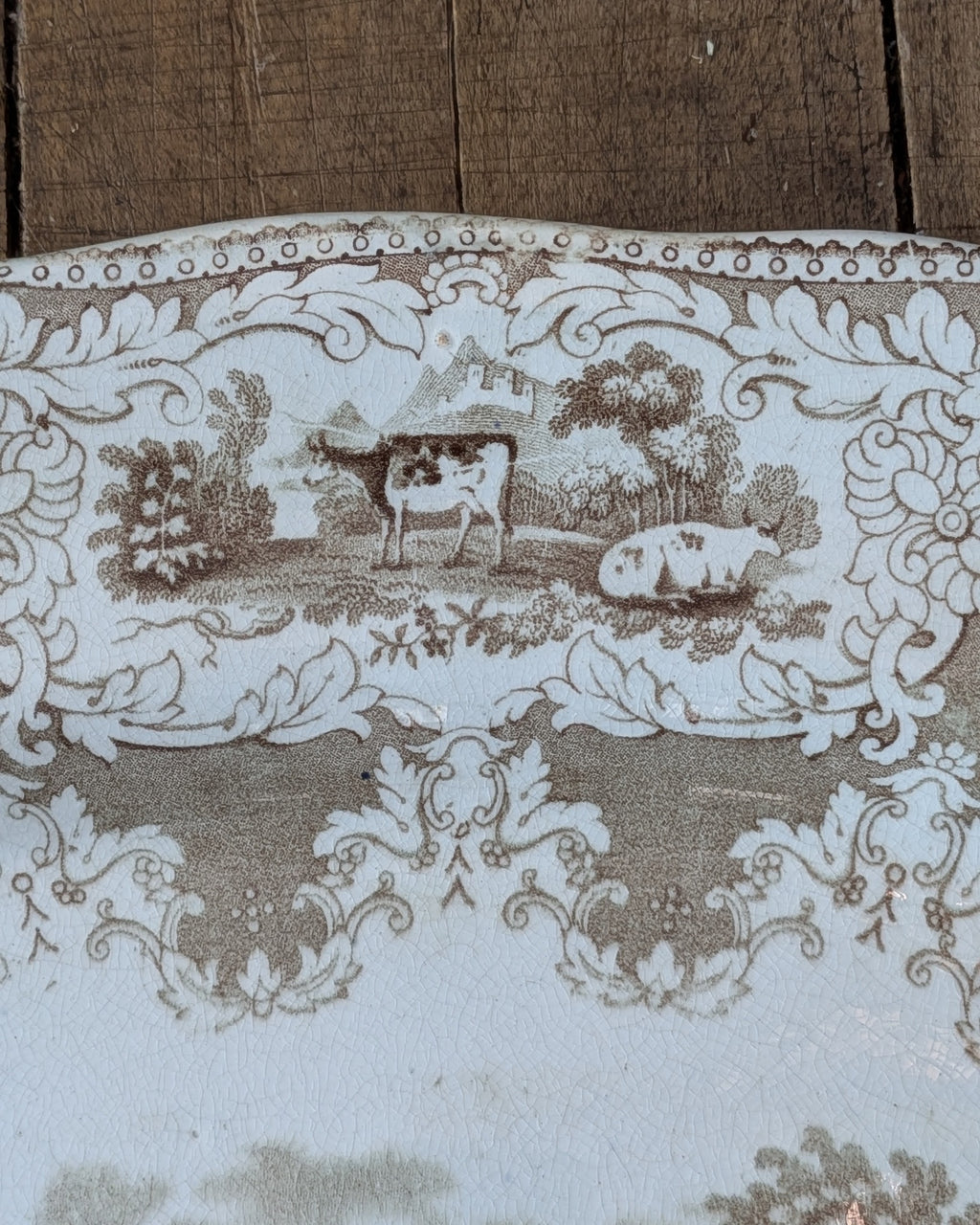 Staffordshire Brown Transferware Serving Platter 'Parma' Pattern, c1862-1891