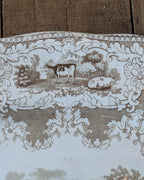 Staffordshire Brown Transferware Serving Platter 'Parma' Pattern, c1862-1891