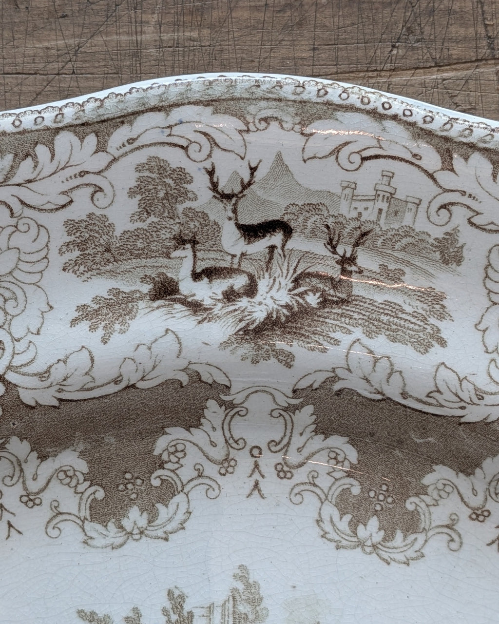 Staffordshire Brown Transferware Serving Platter 'Parma' Pattern, c1862-1891