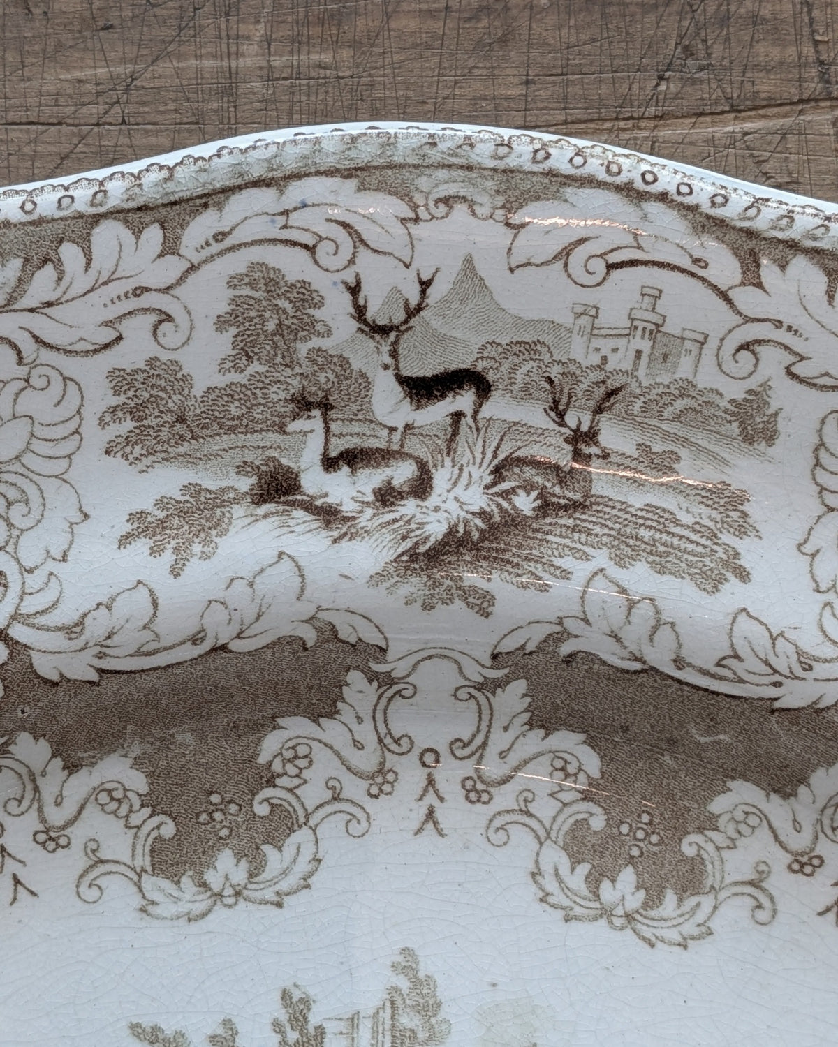 Staffordshire Brown Transferware Serving Platter 'Parma' Pattern, c1862-1891