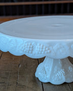Vintage Paneled Grape Milk Glass Footed Cake Stand