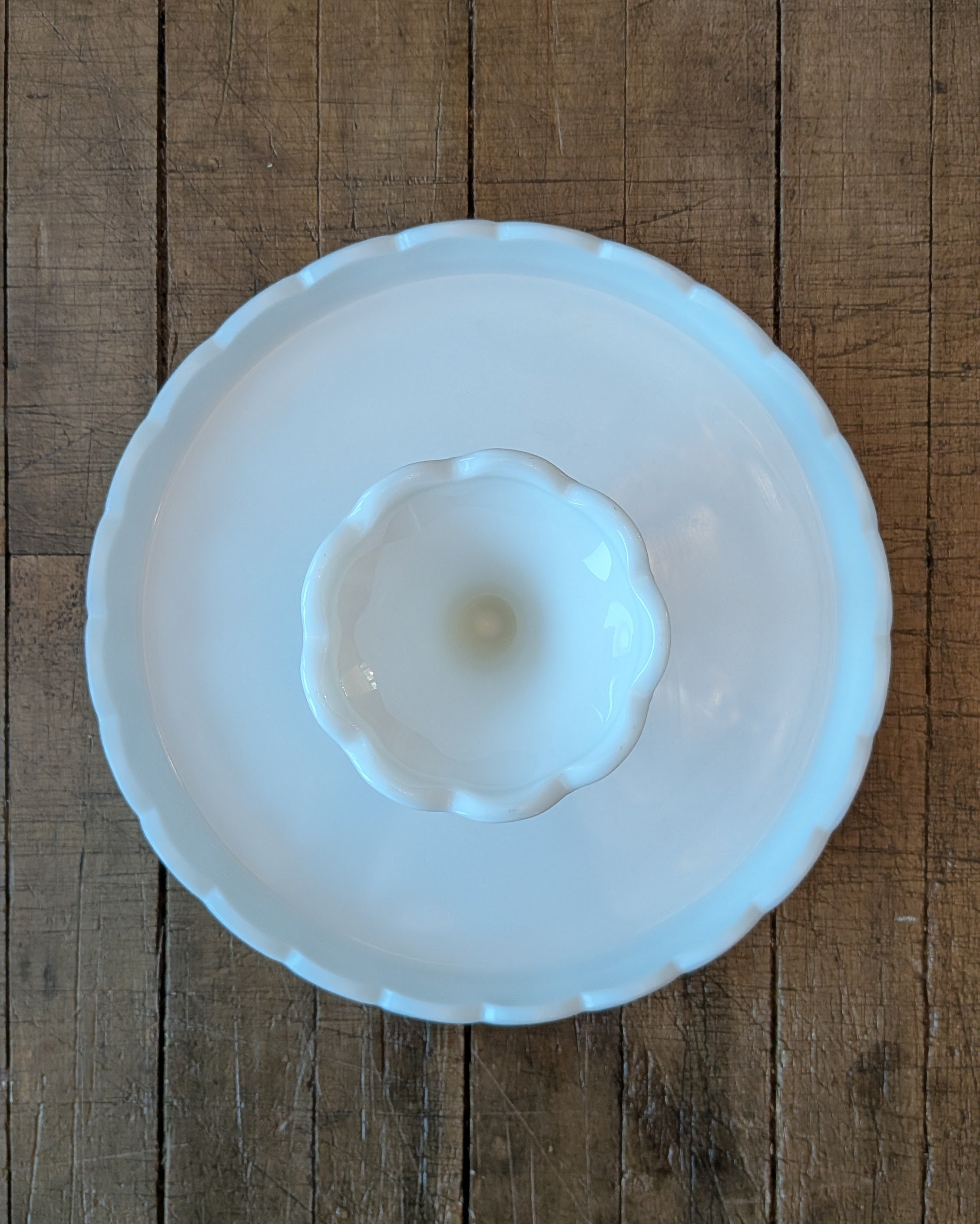 Vintage Paneled Grape Milk Glass Footed Cake Stand