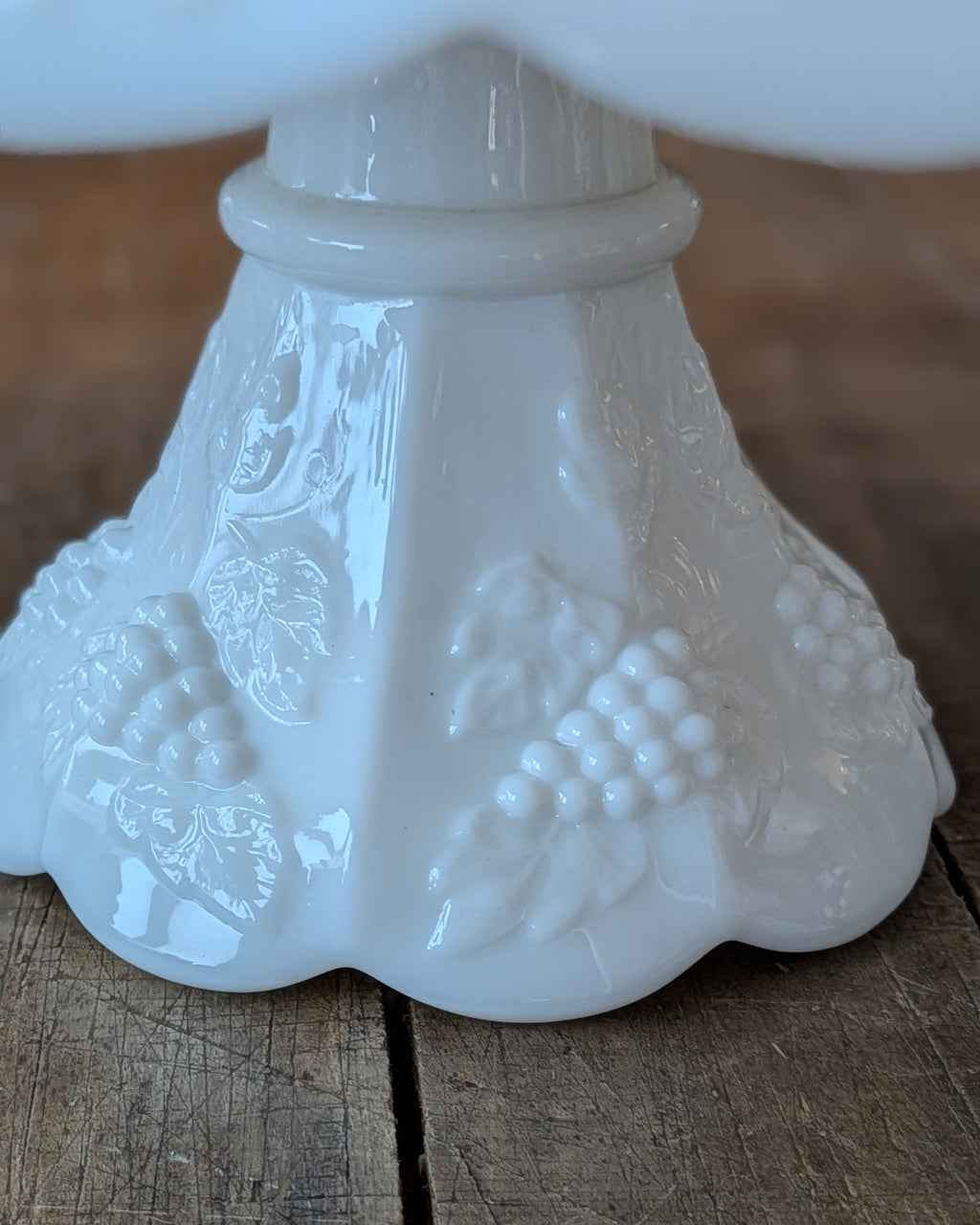 Vintage Paneled Grape Milk Glass Footed Cake Stand