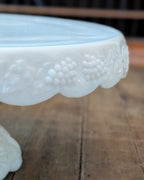 Vintage Paneled Grape Milk Glass Footed Cake Stand