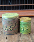 Two Vintage Ballonoff Tin Cannisters for Sugar & Tea