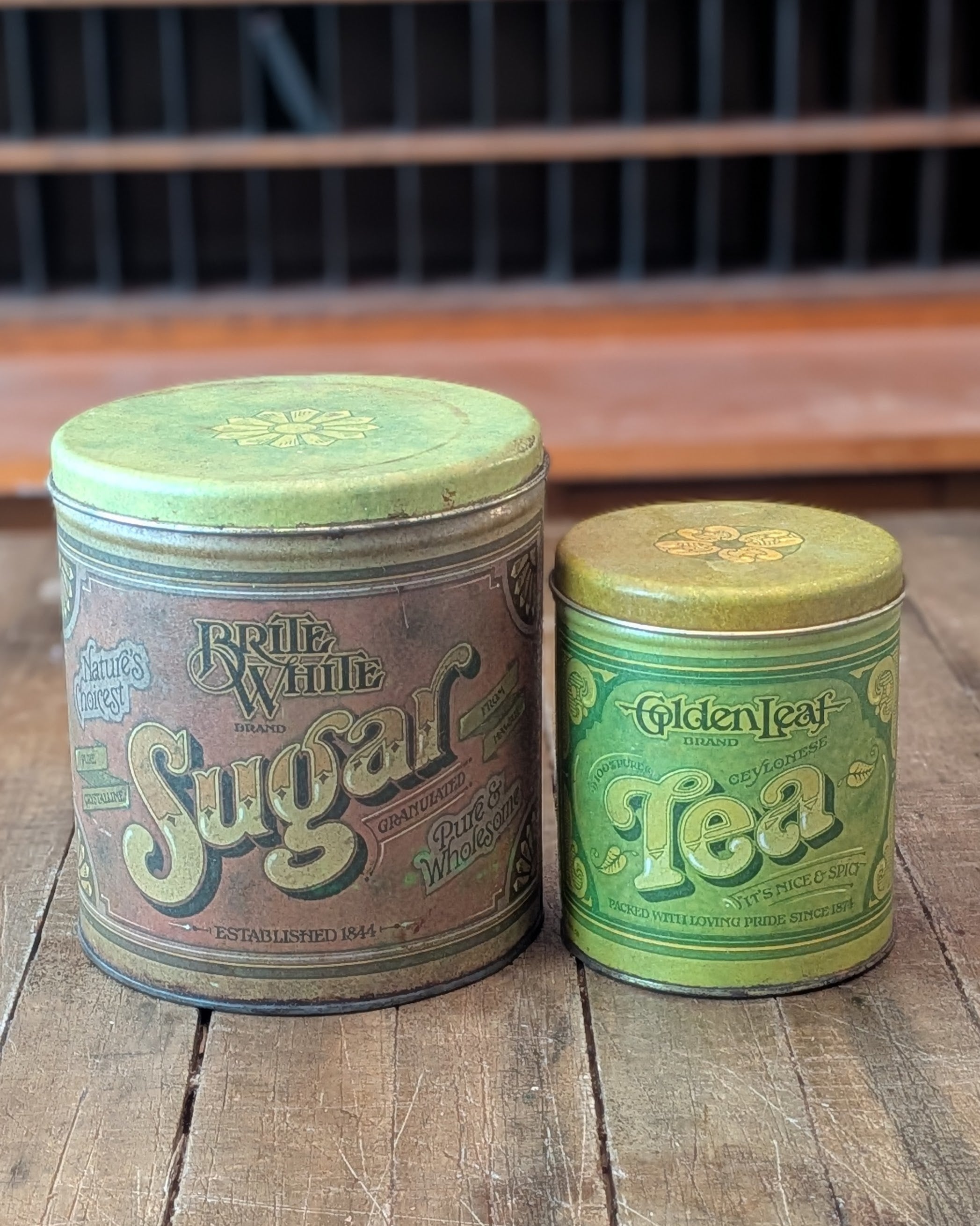 Two Vintage Ballonoff Tin Cannisters for Sugar & Tea