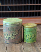 Two Vintage Ballonoff Tin Cannisters for Sugar & Tea