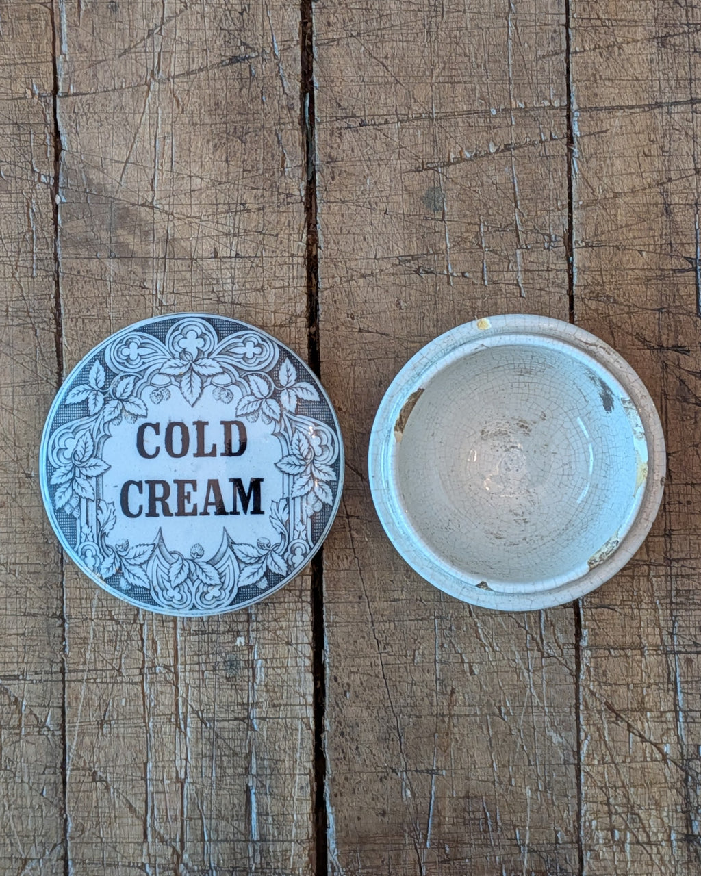 Victorian-era Ironstone Cold Cream Lidded Advertising Pot