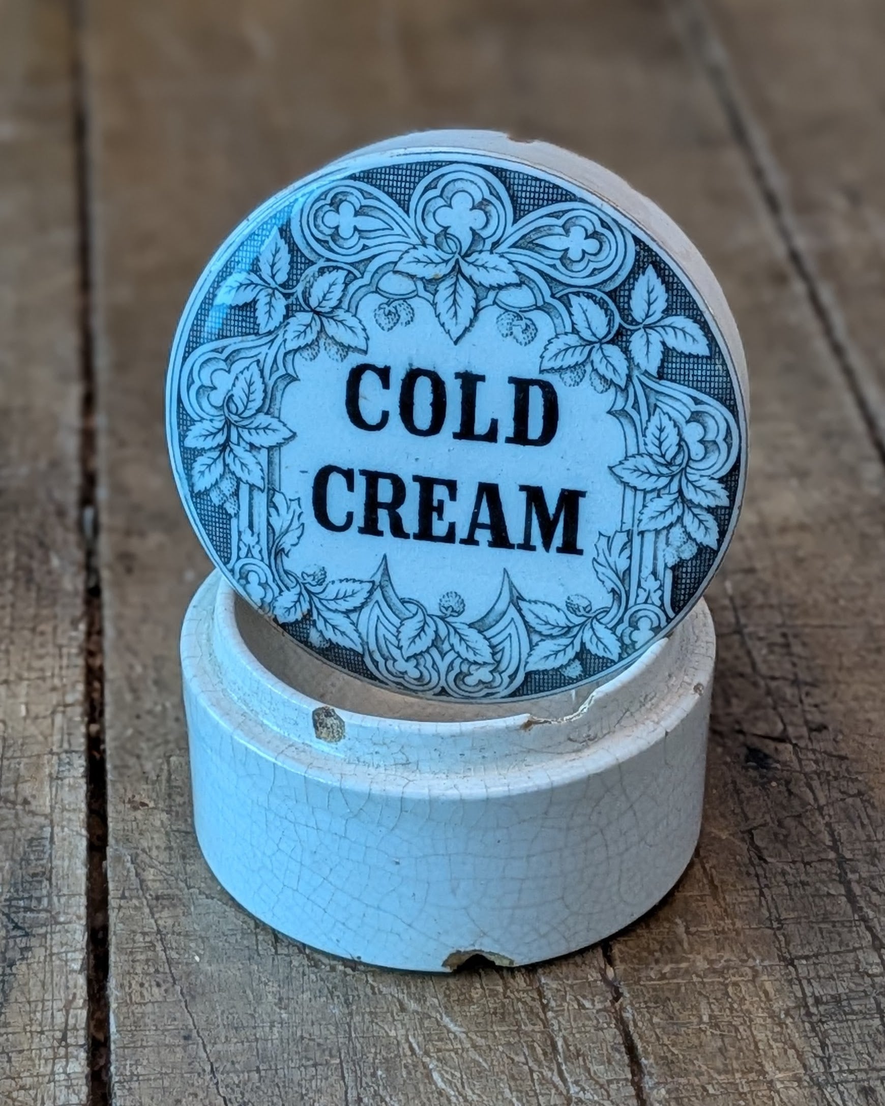 Victorian-era Ironstone Cold Cream Lidded Advertising Pot