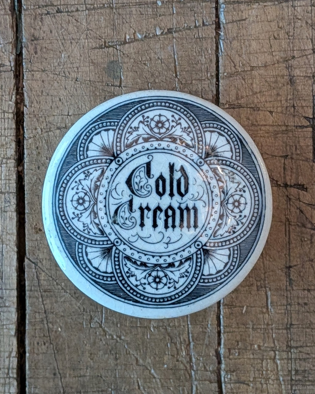 Victorian-era Ironstone Cold Cream Lidded Advertising Pot