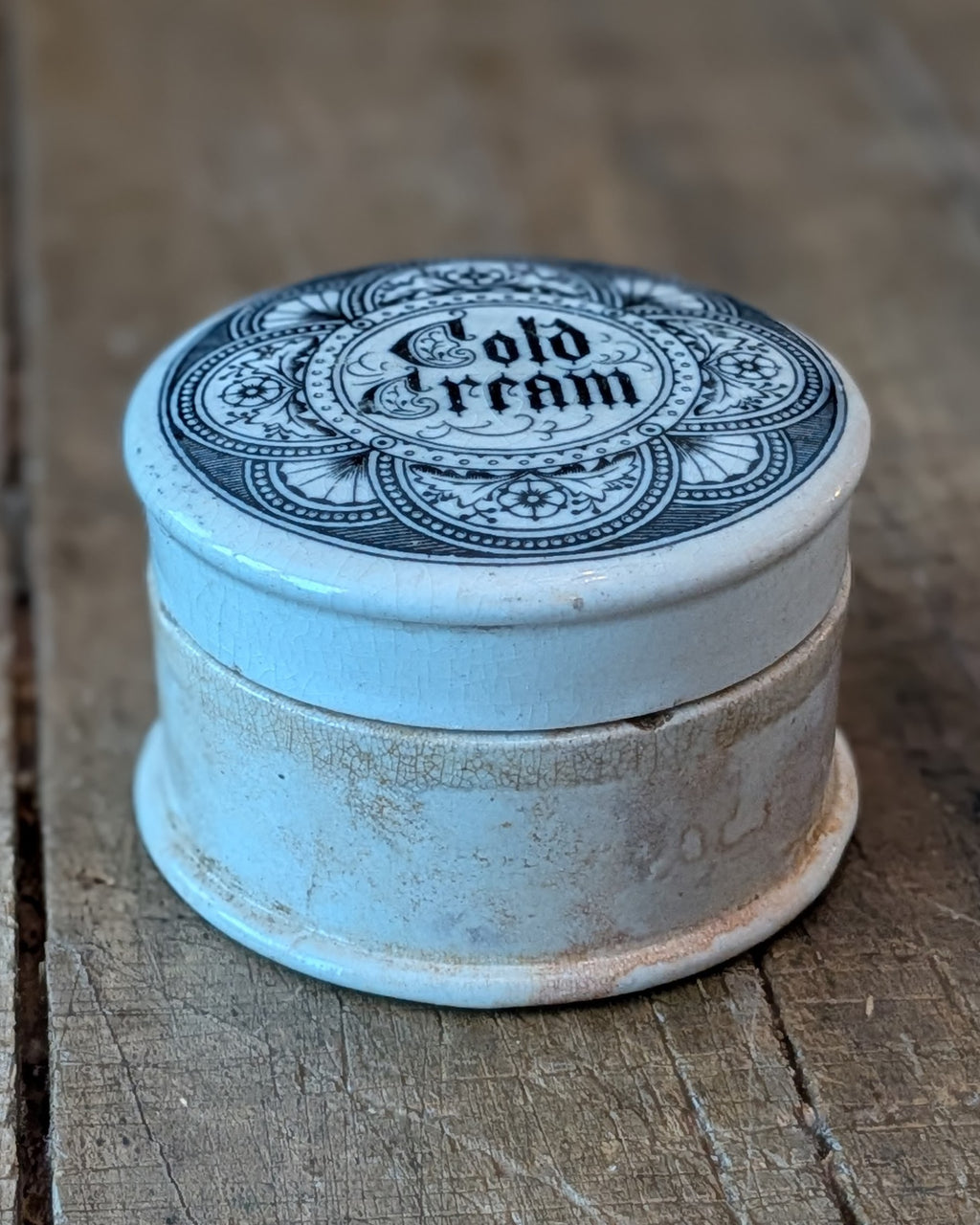 Victorian-era Ironstone Cold Cream Lidded Advertising Pot