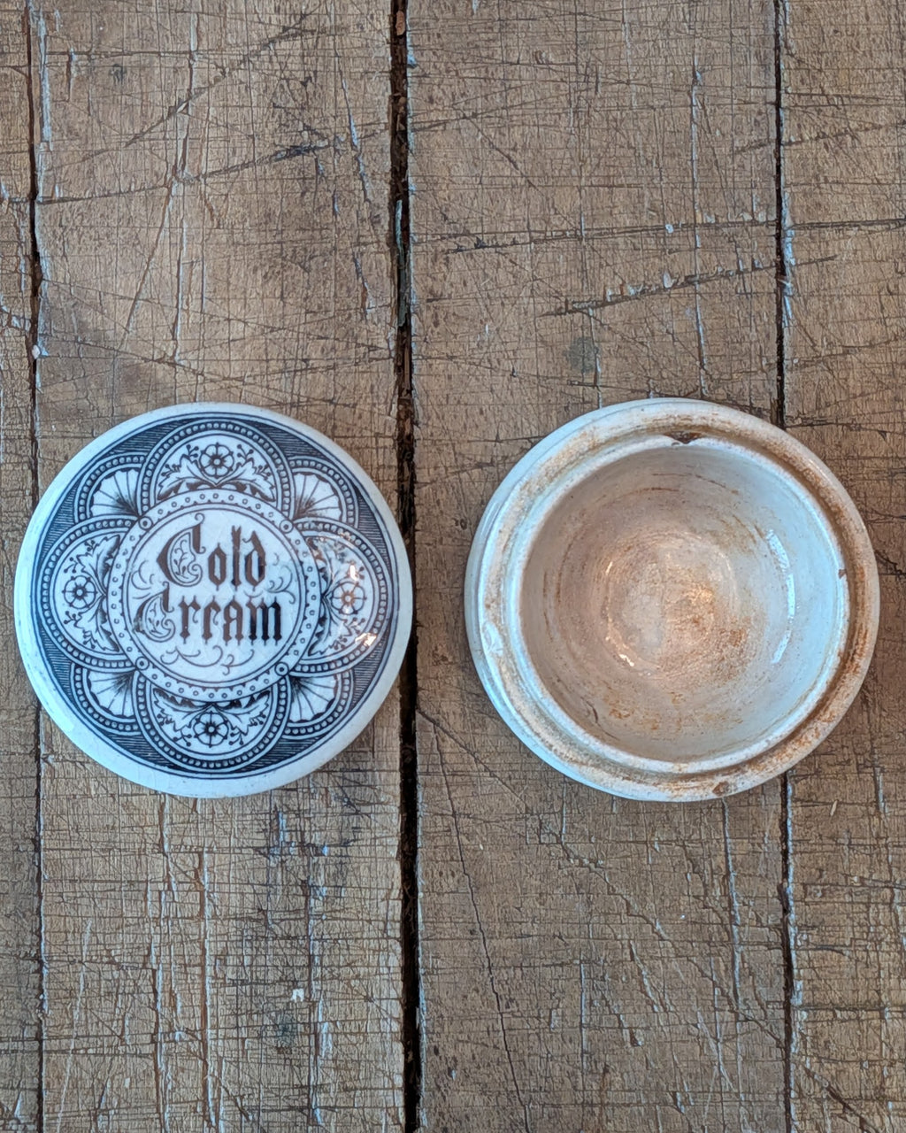 Victorian-era Ironstone Cold Cream Lidded Advertising Pot