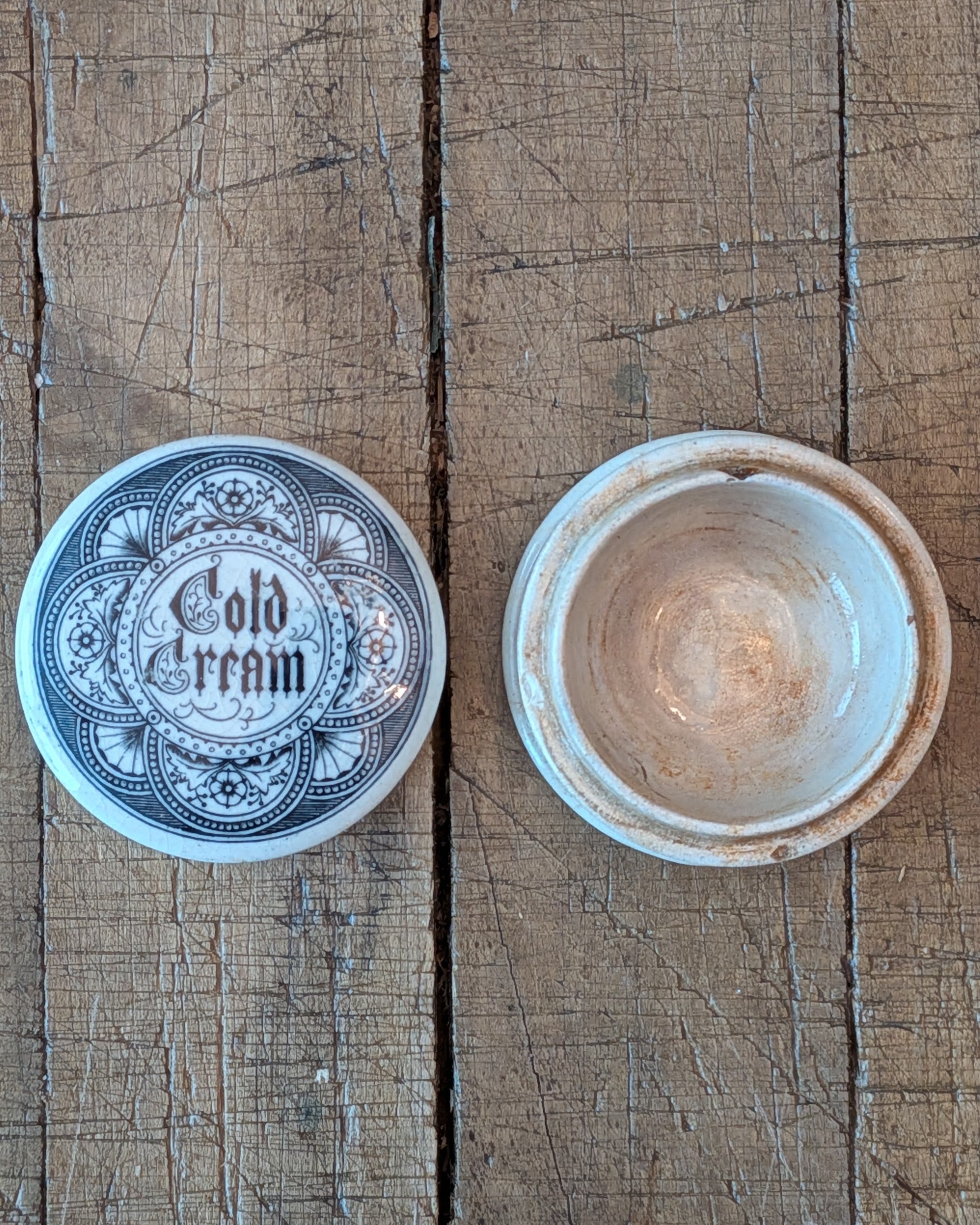 Victorian-era Ironstone Cold Cream Lidded Advertising Pot