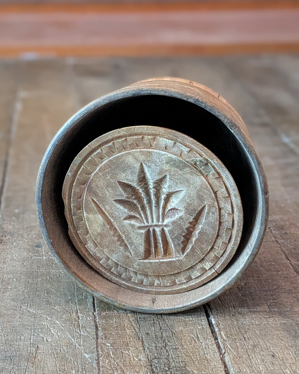 Large Antique Butter Mold with Wheat Sheaf