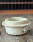 Antique Yellow Glazed Stoneware Caviar Pot with Lion Head Handles