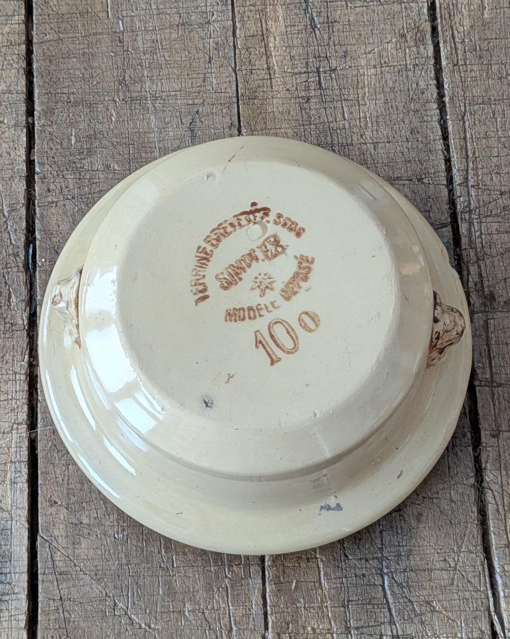 Antique Yellow Glazed Stoneware Caviar Pot with Lion Head Handles