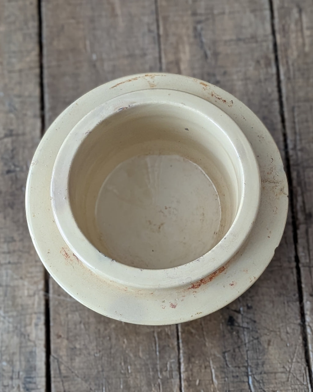 Antique Yellow Glazed Stoneware Caviar Pot with Lion Head Handles