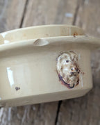 Antique Yellow Glazed Stoneware Caviar Pot with Lion Head Handles