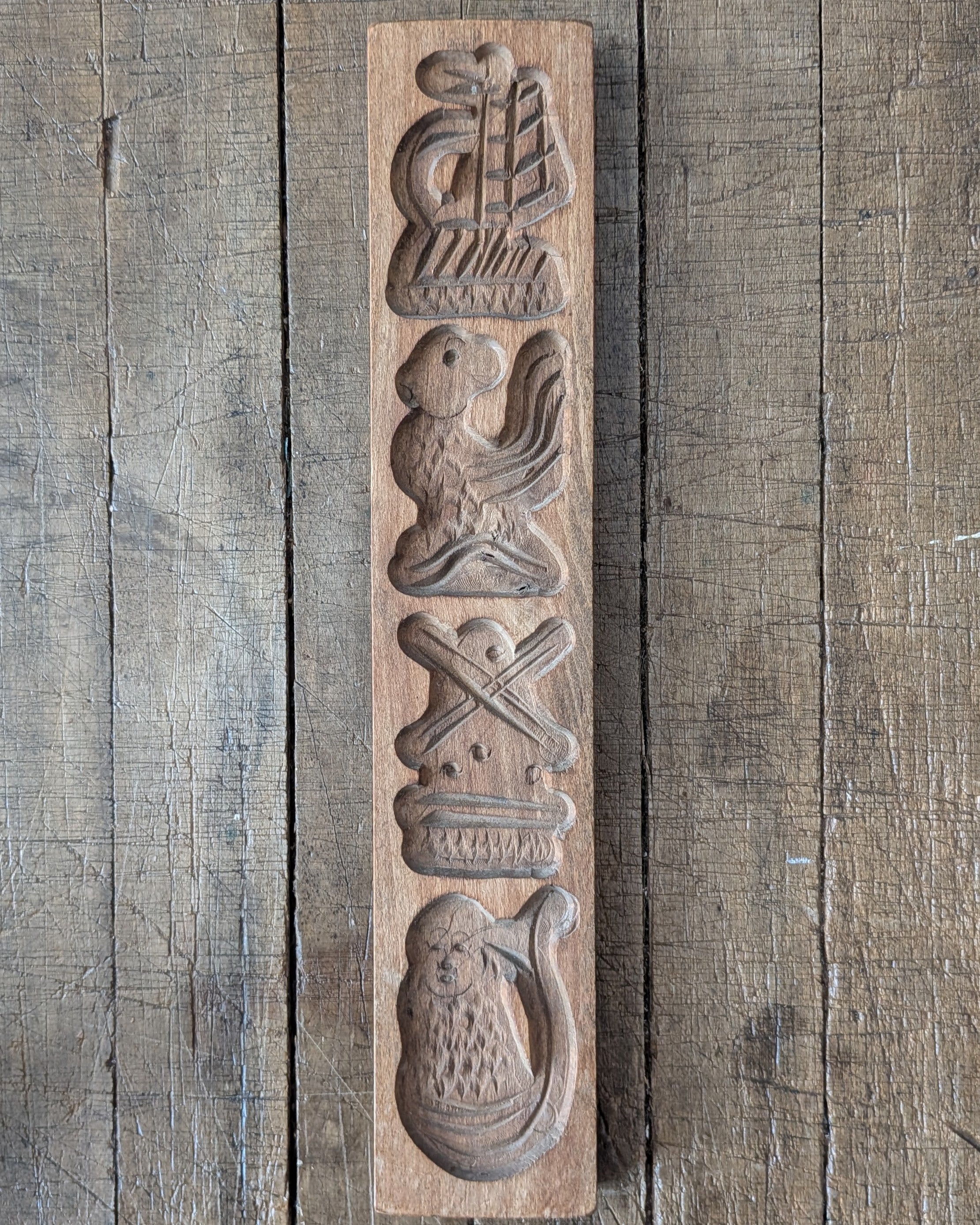 Antique Wooden Biscuit Mold, c1930