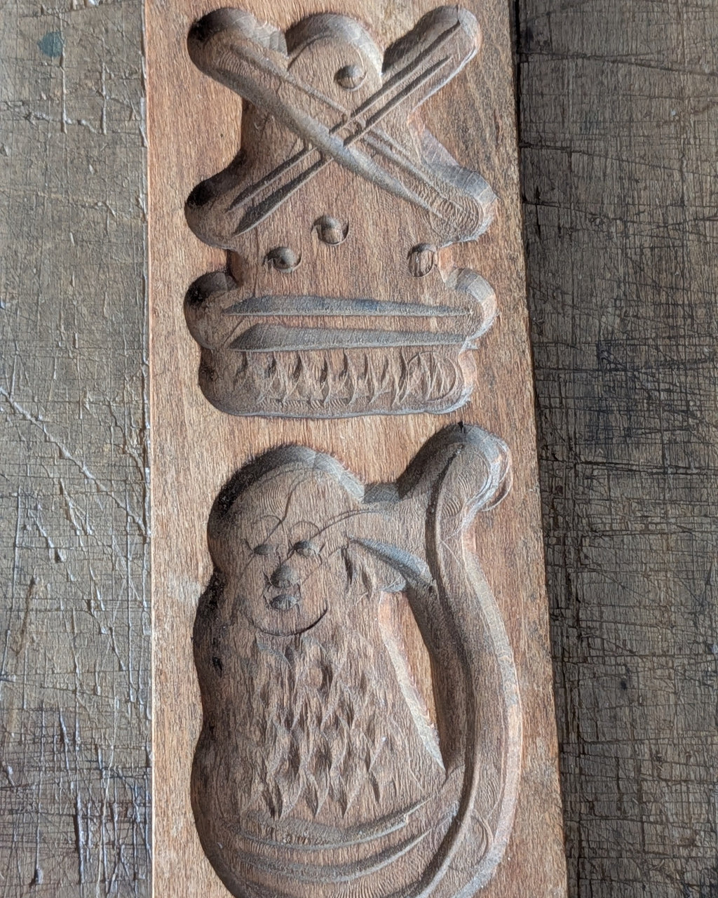Antique Wooden Biscuit Mold, c1930