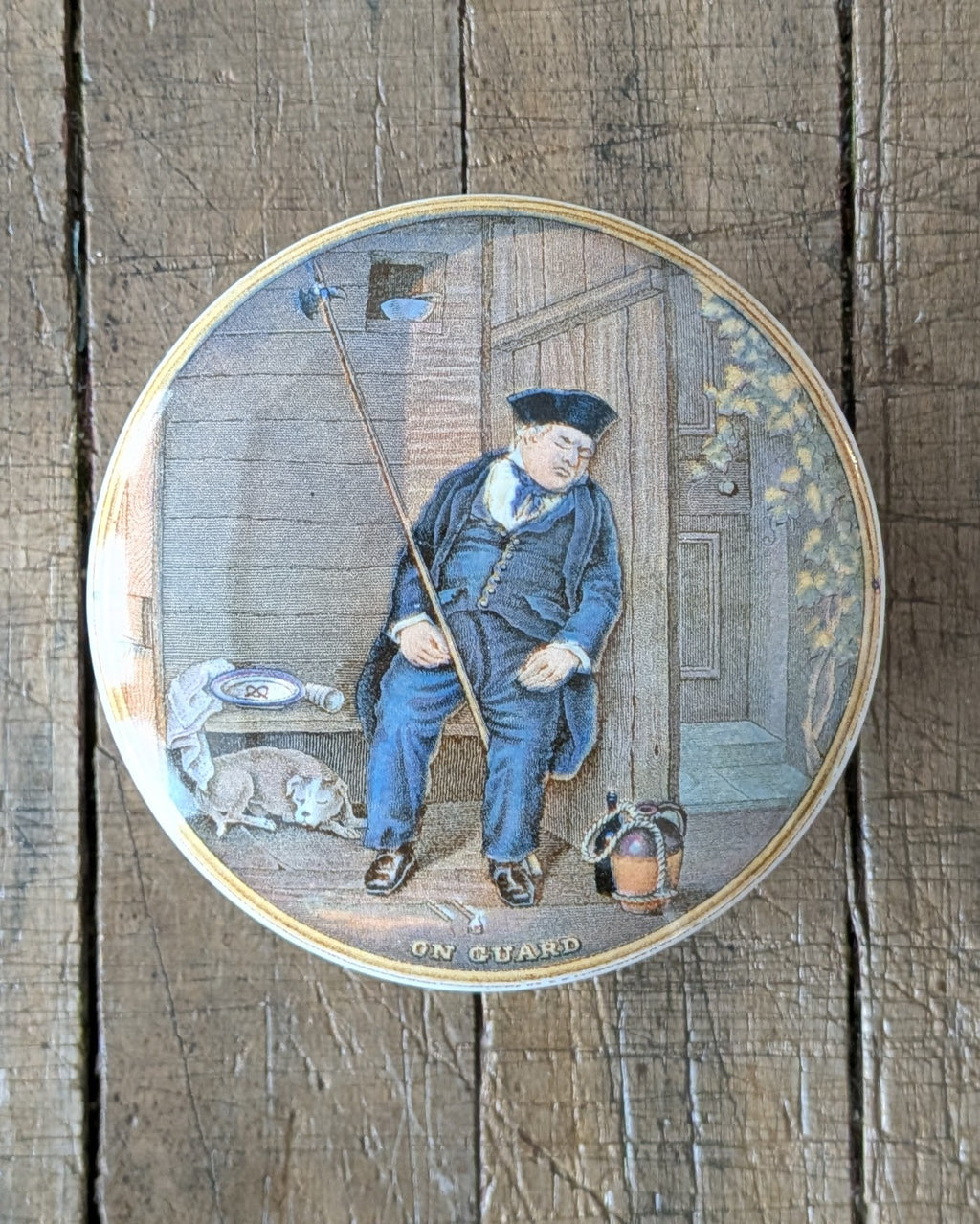 c1870 Prattware Lidded Pot 'On Guard'