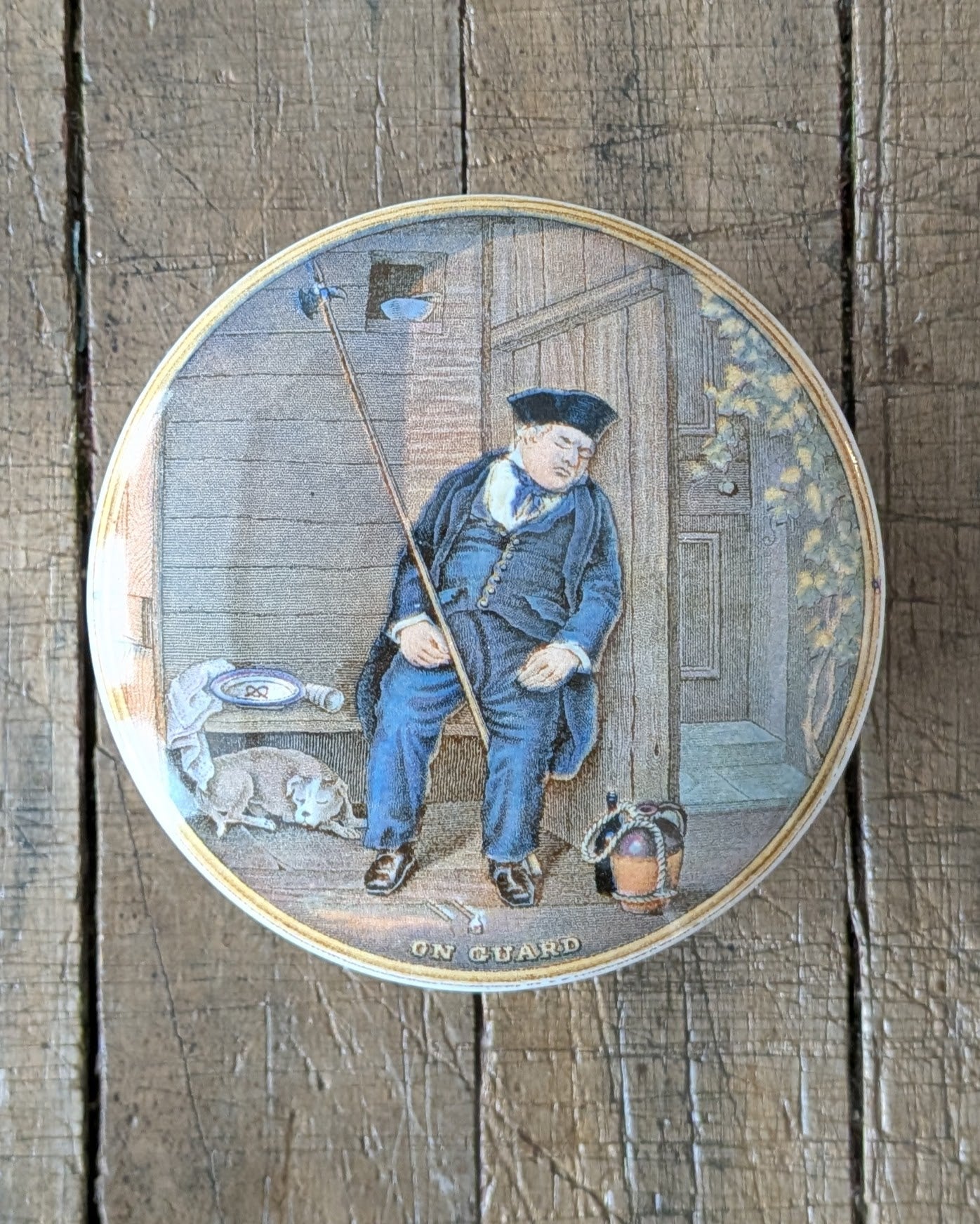 c1870 Prattware Lidded Pot 'On Guard'