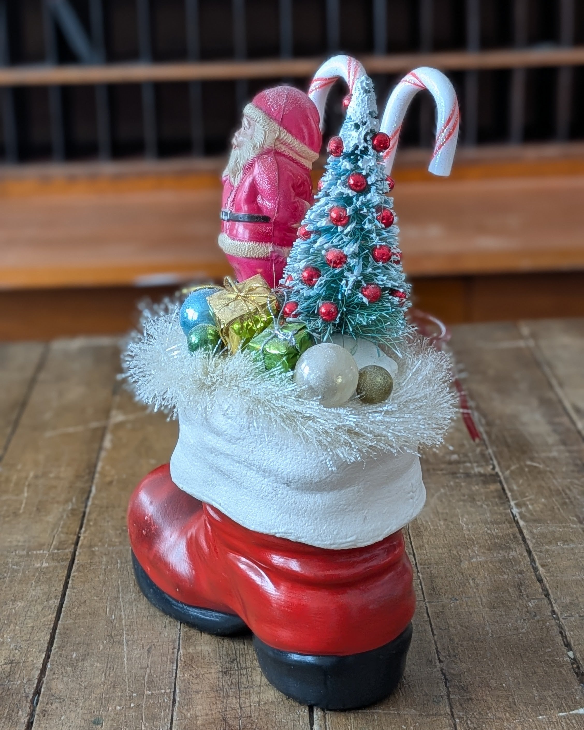 Vintage Ceramic Santa Boot Christmas Assemblage