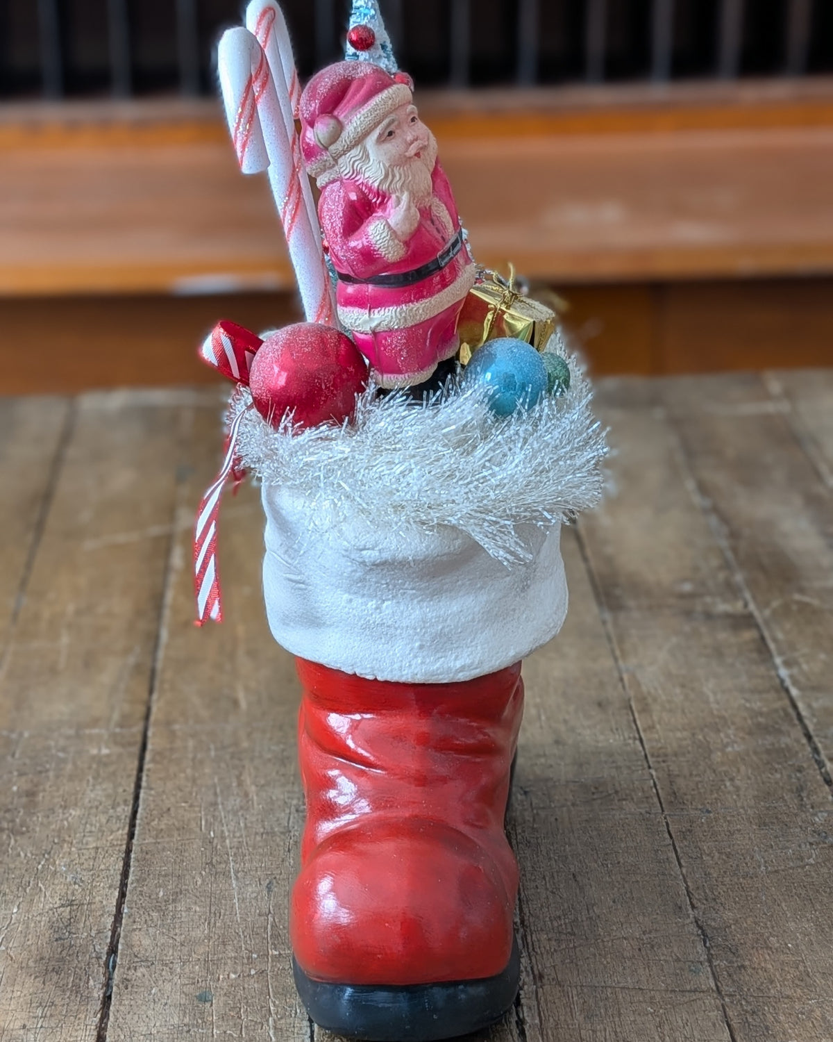 Vintage Ceramic Santa Boot Christmas Assemblage