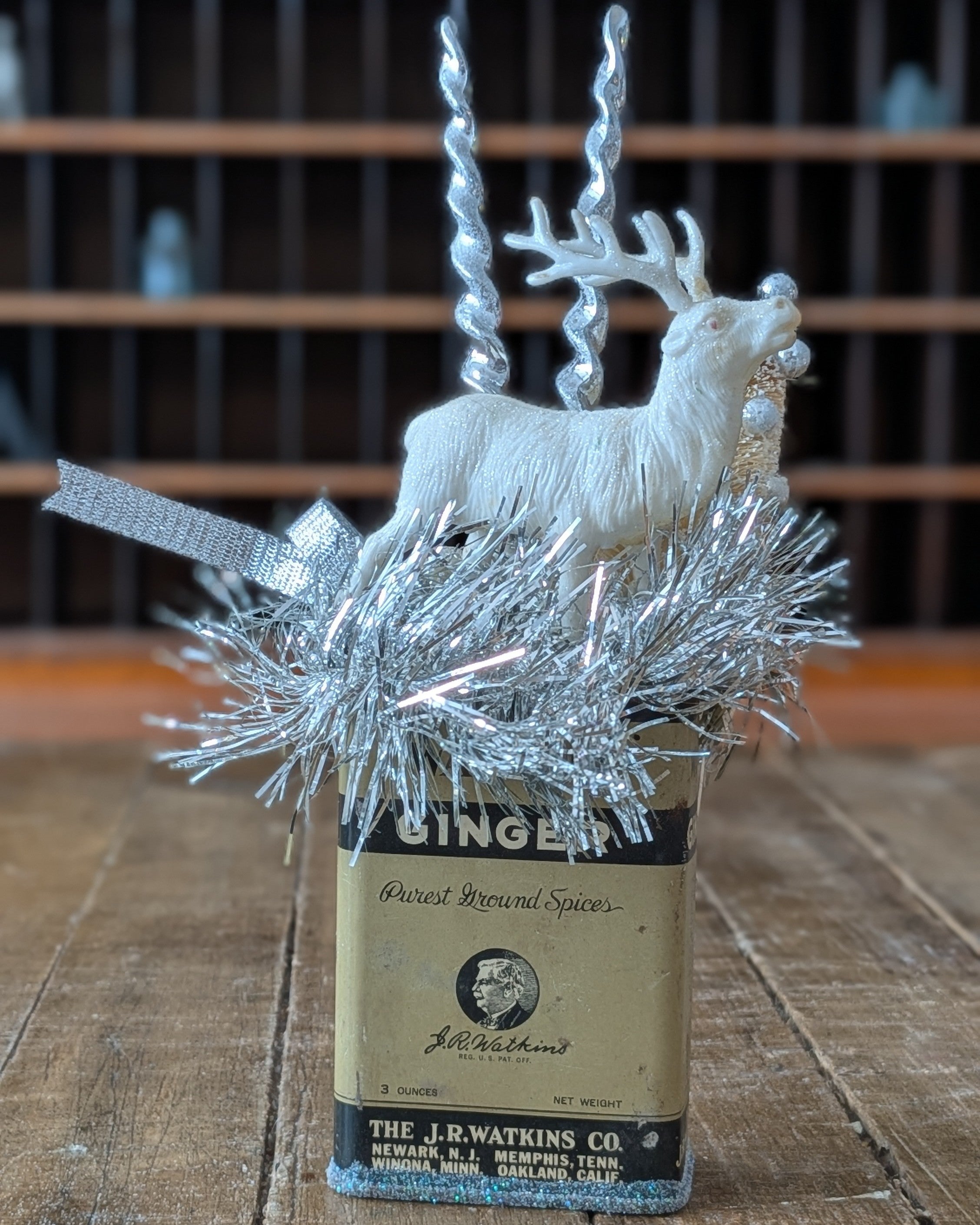 Handcrafted Vintage Ginger Spice Tin Christmas Assemblage