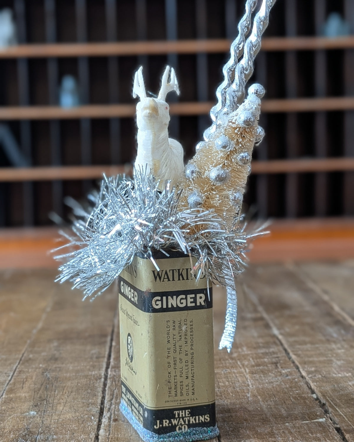 Handcrafted Vintage Ginger Spice Tin Christmas Assemblage