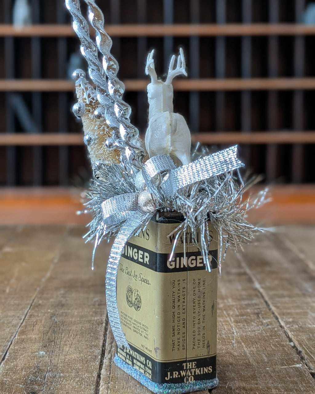 Handcrafted Vintage Ginger Spice Tin Christmas Assemblage