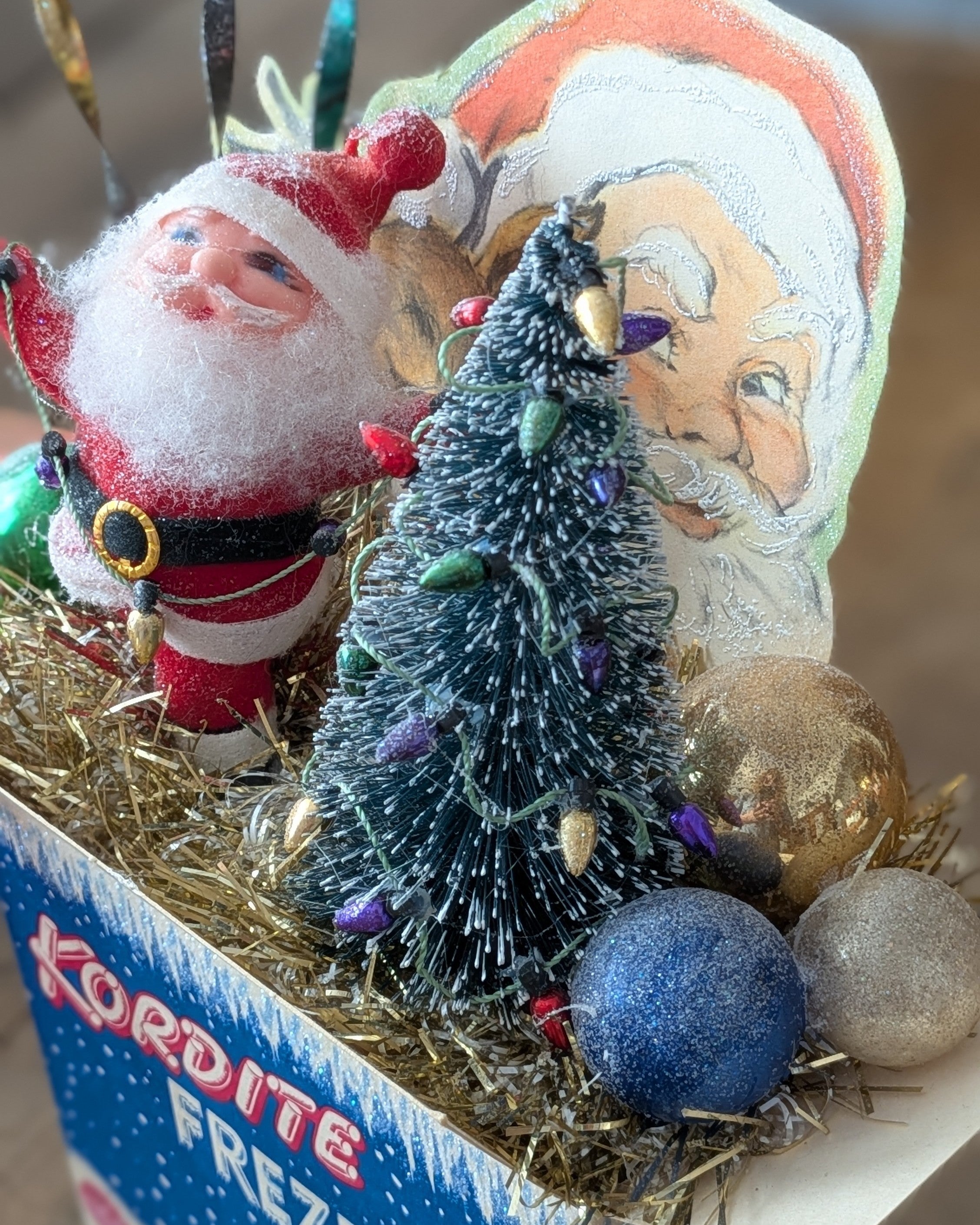 Handcrafted Vintage Kordite Freze Box Christmas Assemblage