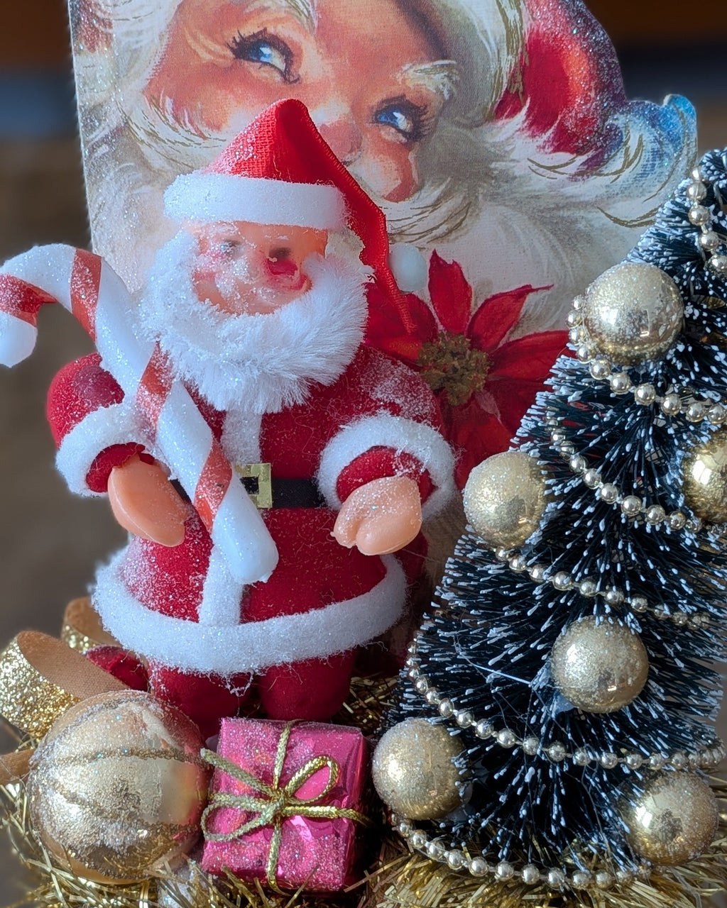 Handcrafted Large Vintage Mustard Spice Tin Christmas Assemblage