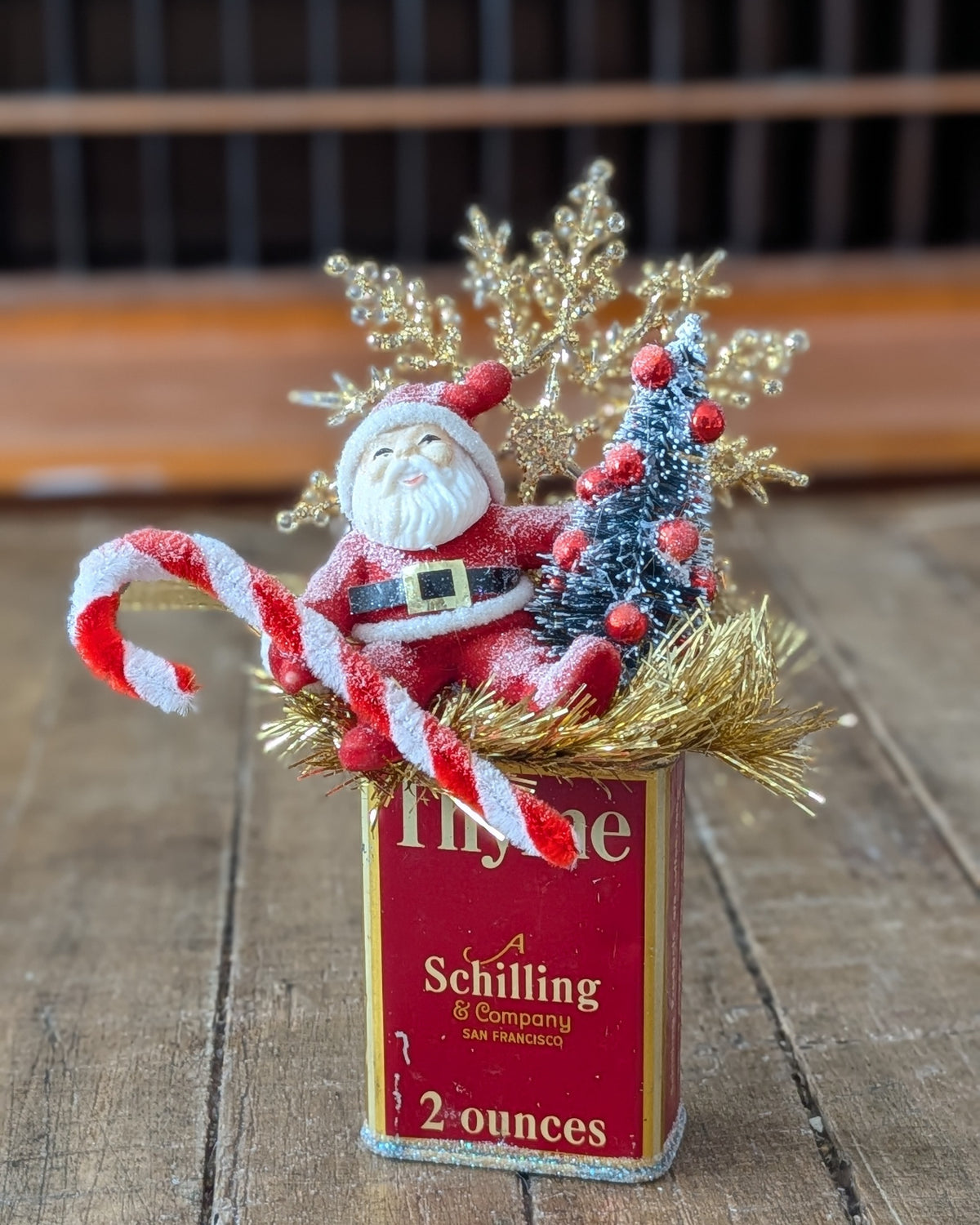 Handcrafted Vintage Thyme Spice Tin Christmas Assemblage
