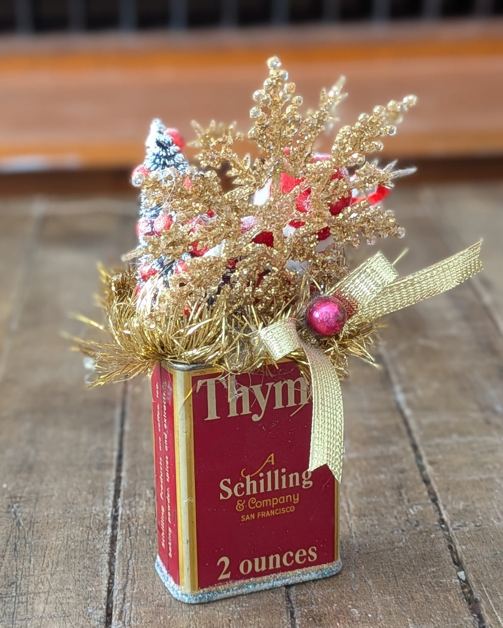 Handcrafted Vintage Thyme Spice Tin Christmas Assemblage