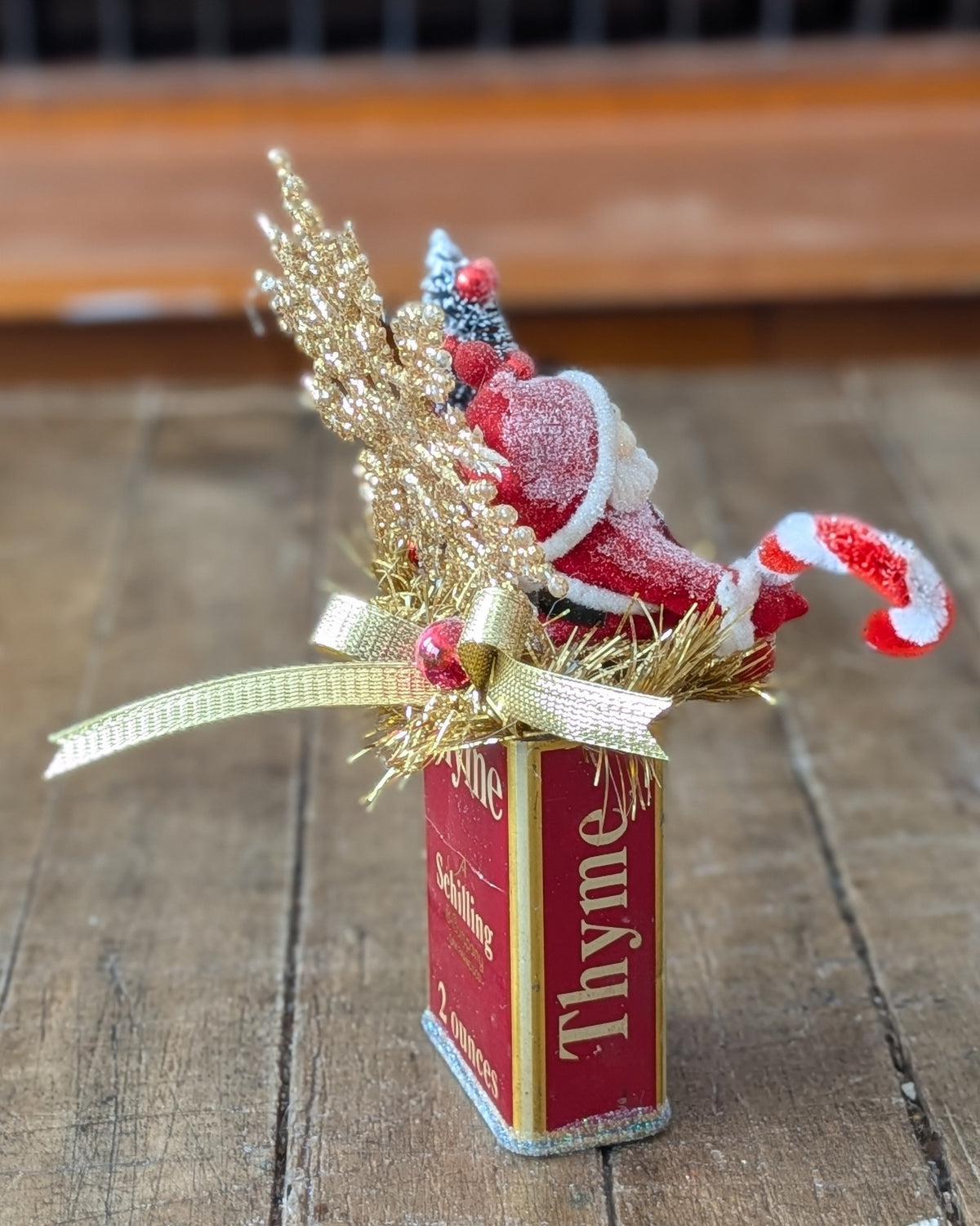 Handcrafted Vintage Thyme Spice Tin Christmas Assemblage