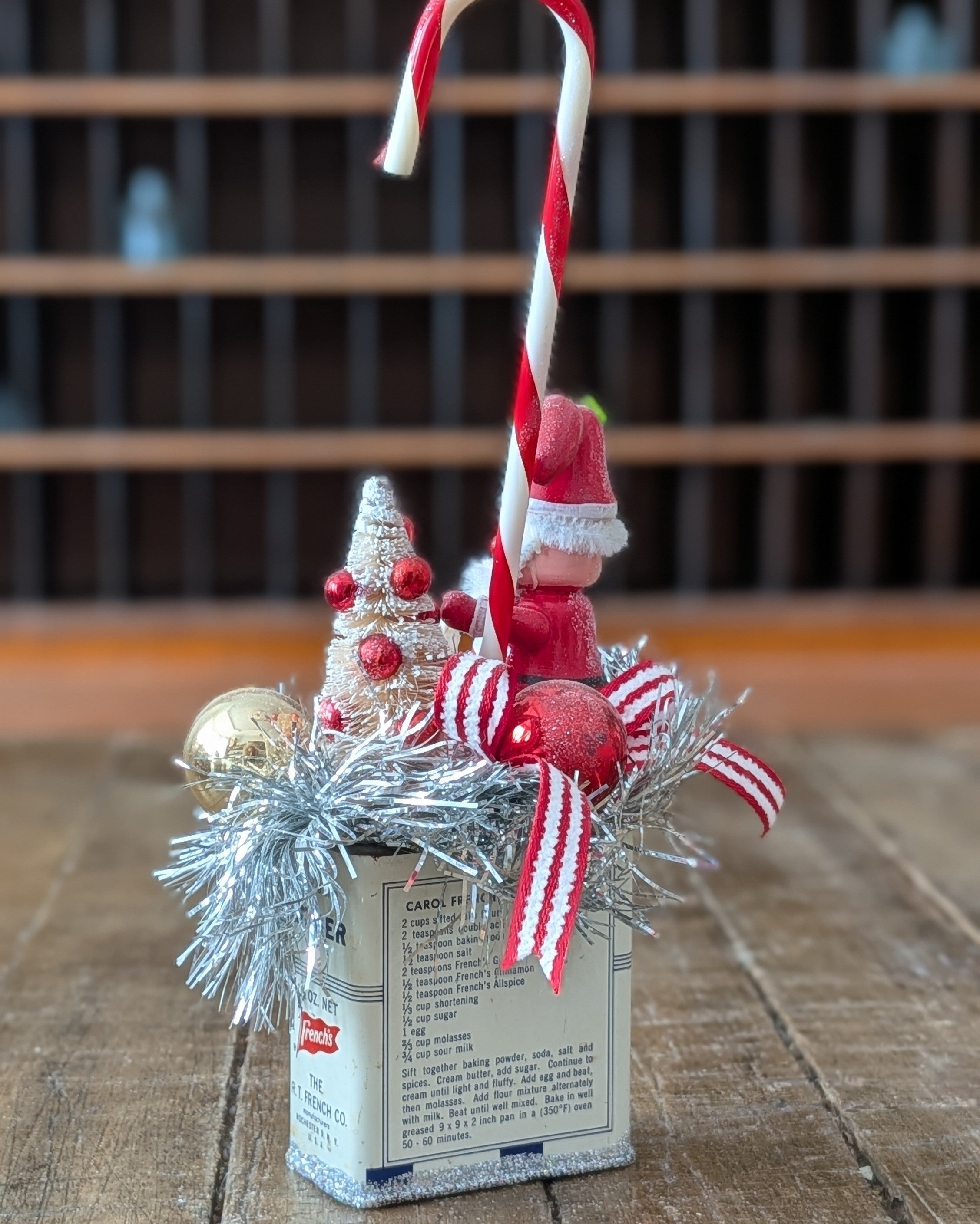 Handcrafted Vintage Ginger Spice Tin Christmas Assemblage