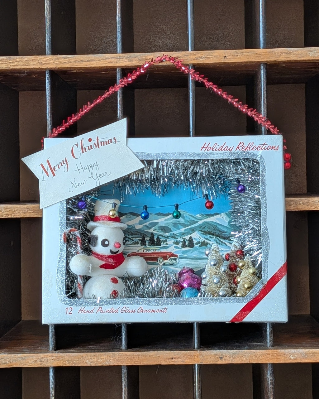 Handcrafted Vintage Holiday Reflections Ornament Box Diorama Assemblage
