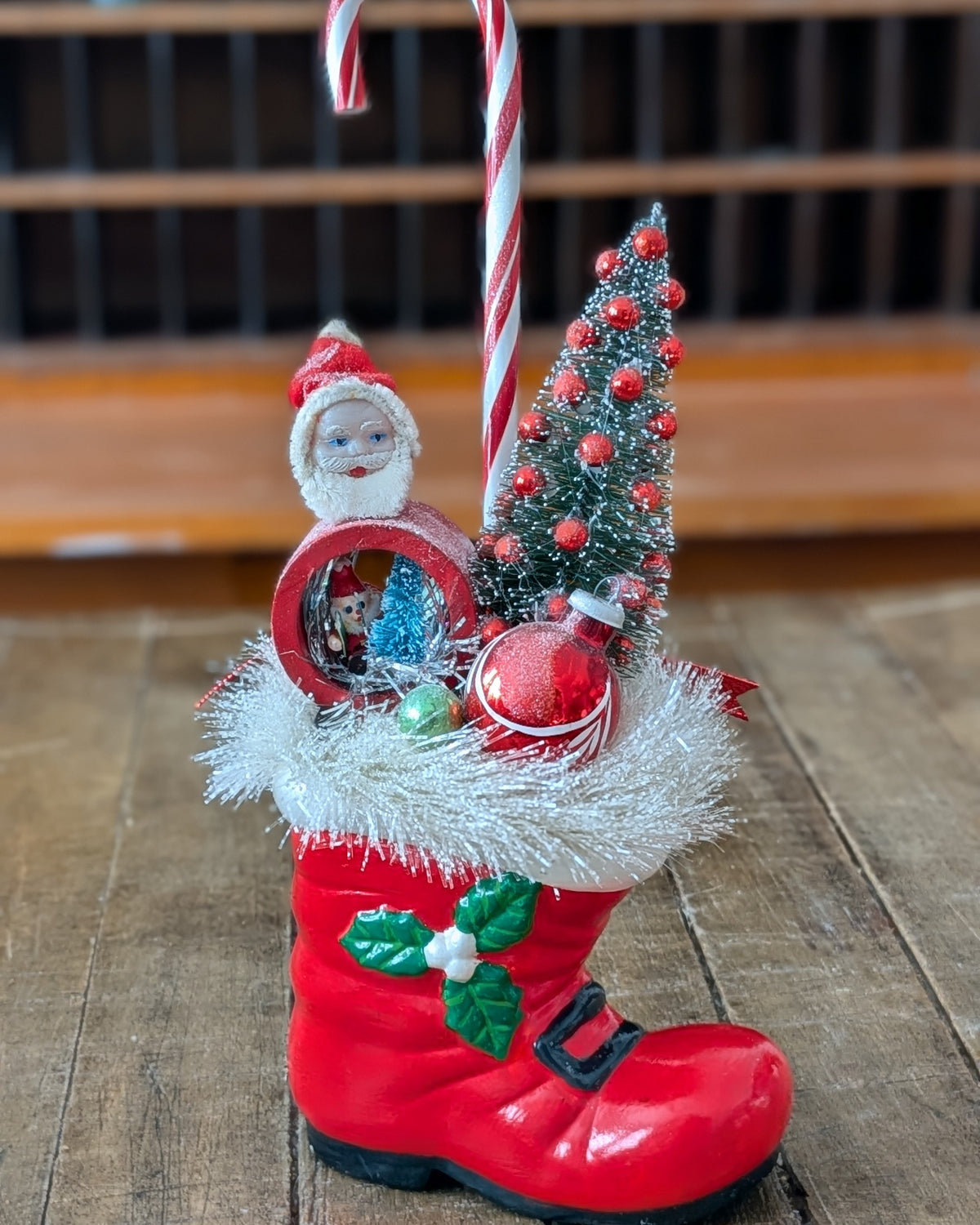 Handcrafted Ceramic Boot Christmas Assemblage
