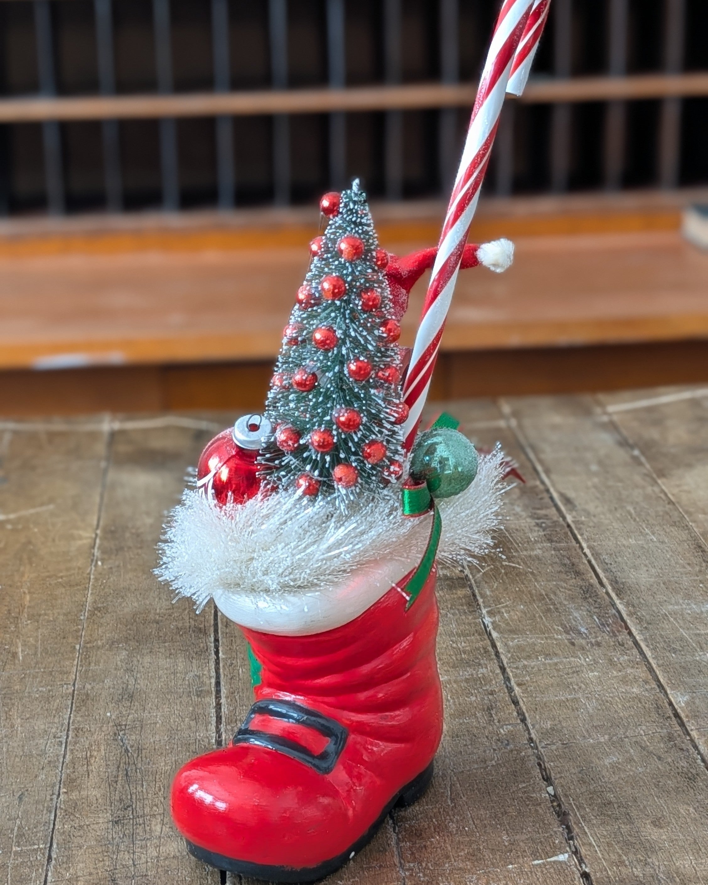 Handcrafted Ceramic Boot Christmas Assemblage