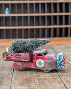 Handcrafted Antique Toy Truck with Bottle Brush Tree & Wreath